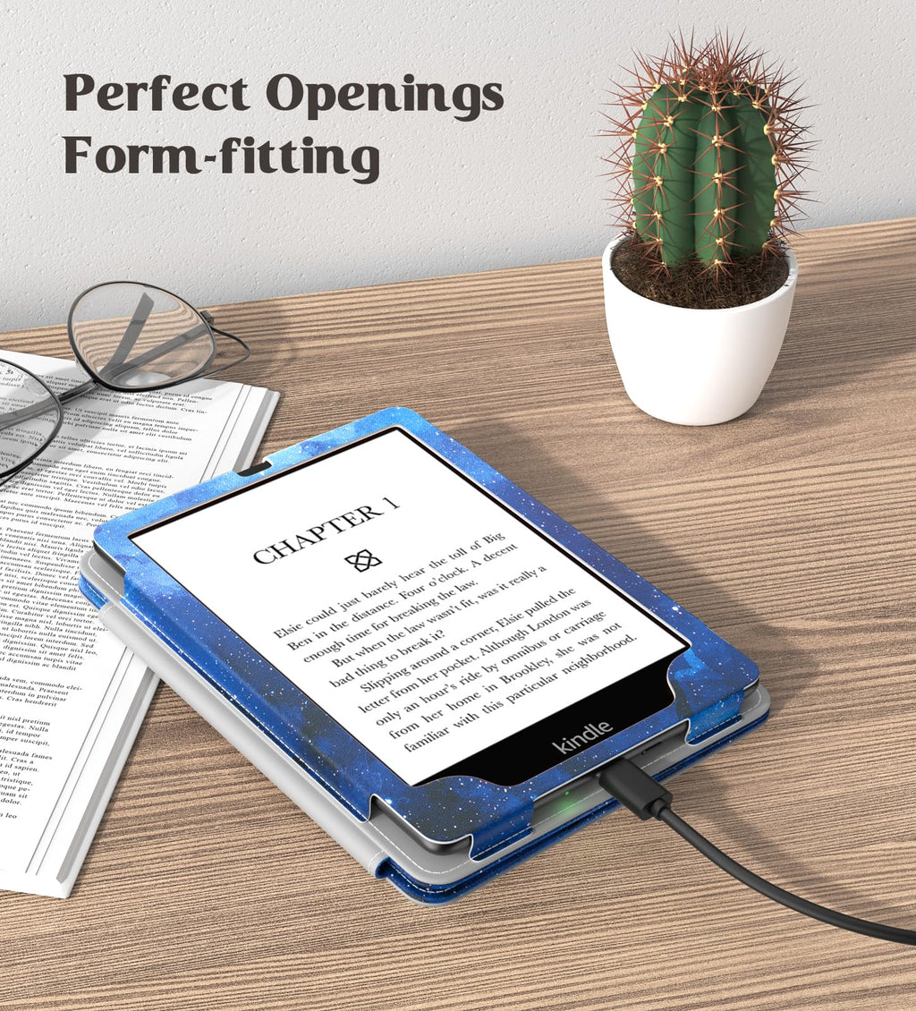 MoKo Case for 7"/6.8" Kindle Paperwhite(12th/11th Generation-2024/2021) and Kindle Colorsoft Signature Edition, Slim PU Shell Cover Case with Auto-Wake/Sleep for Kindle Paperwhite 2024, Flowers