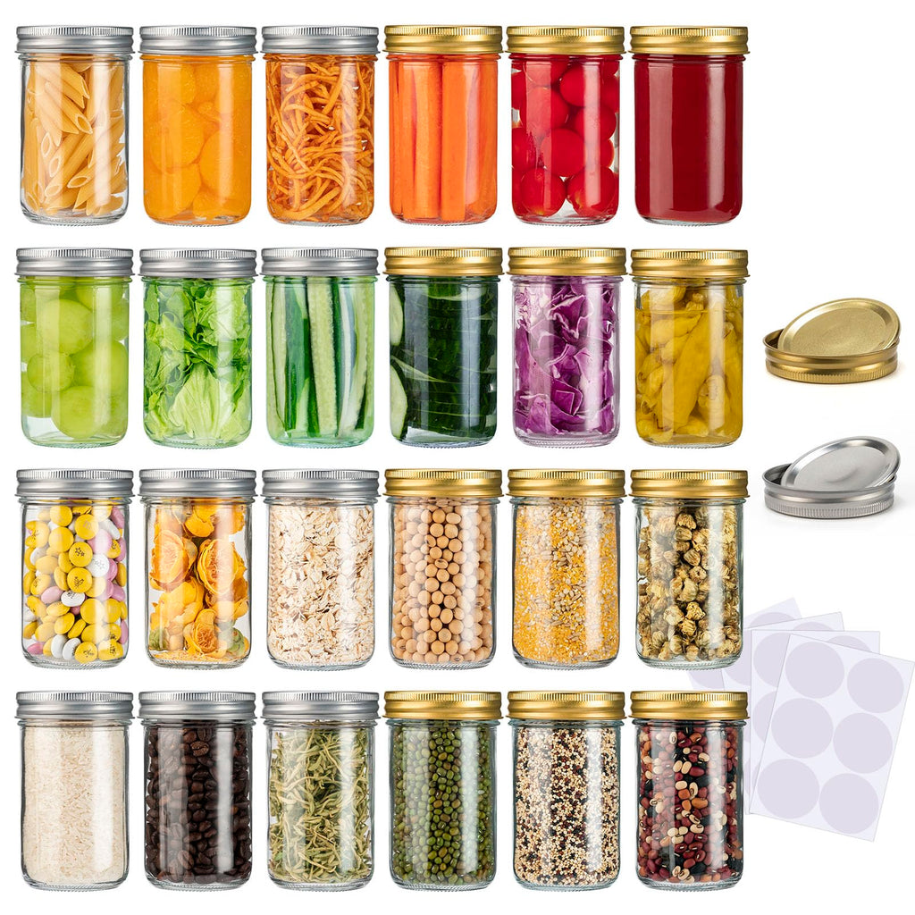 SPANLA Mason Jars 8 oz, 24 Pack Canning Jars 8 oz Half Pint Glass jars with Regular Lids and Bands, Small Mason Jars with Lids Ideal for Jelly Jam Honey Wedding Favors Shower Favors Food