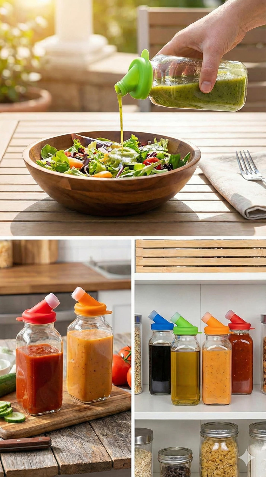 kitchentoolz Salad Dressing Container Glass Bottles – 16oz Glass Salad Dressing Shaker Bottle 4-Pack with Non-Metal Silicone Lids for Dressings, Marinades, Sauce