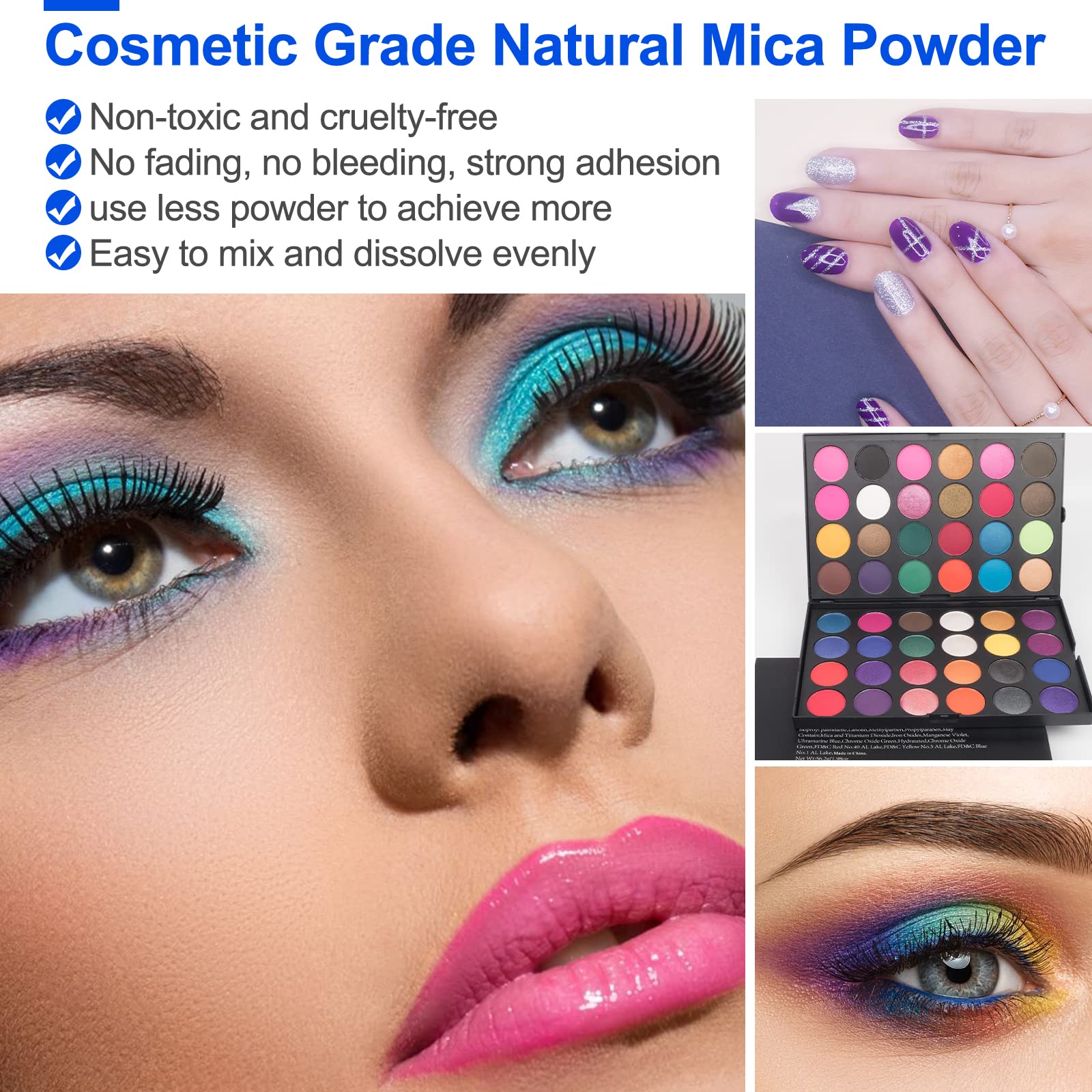 CHANGTIKEJI Mica Powder，24 Colors - 10g/Bottle of Natural Pigment Powder for Epoxy Resin，Soap Making，Candle Making,Lip Gloss,Car Freshies,Dye,Nail Polish,Bath Bombs