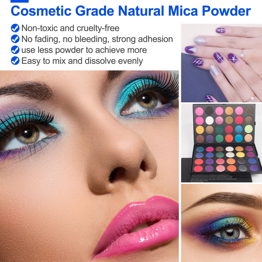 CHANGTIKEJI Mica Powder，24 Colors - 10g/Bottle of Natural Pigment Powder for Epoxy Resin，Soap Making，Candle Making,Lip Gloss,Car Freshies,Dye,Nail Polish,Bath Bombs