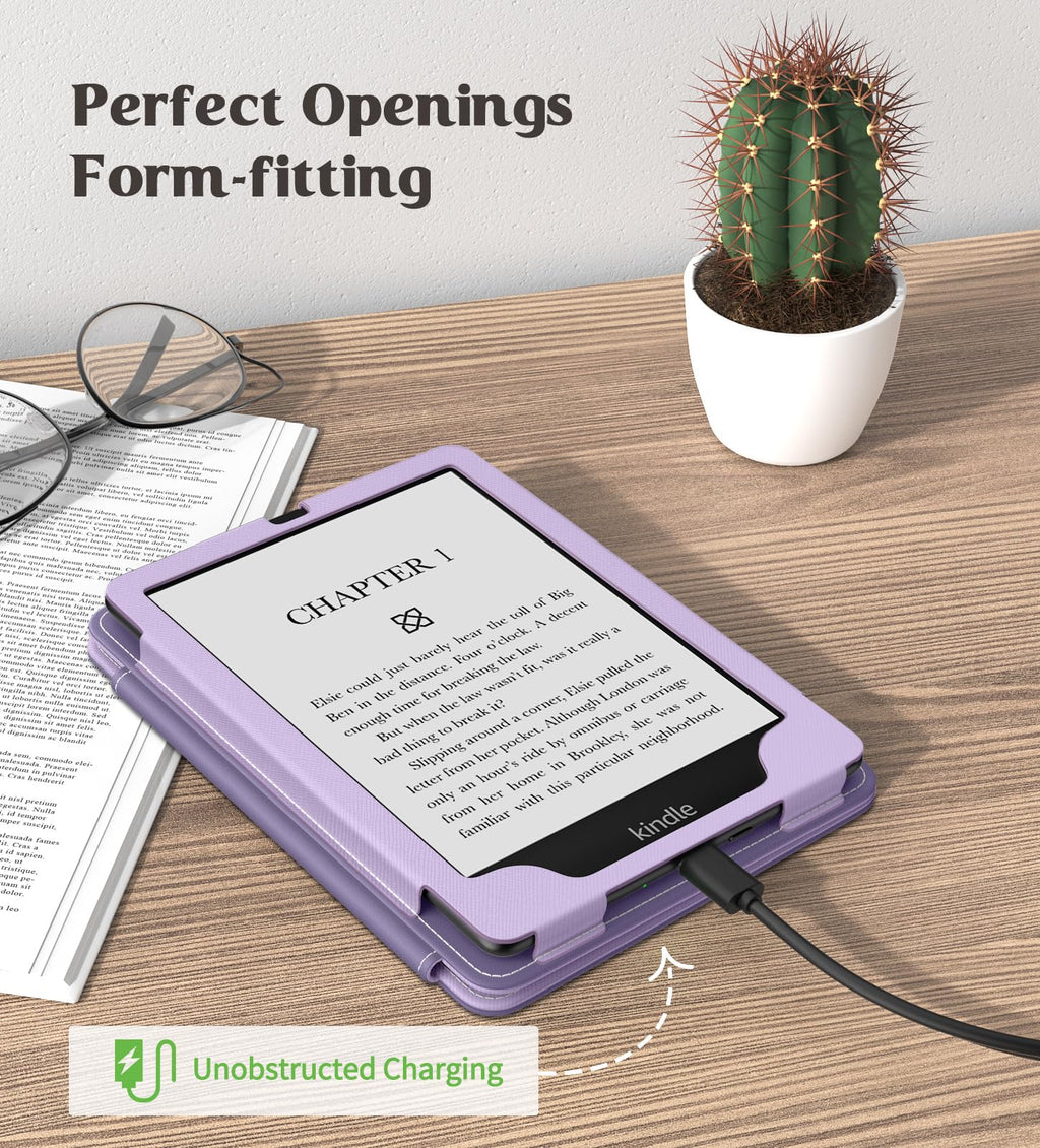 MoKo Case for 7"/6.8" Kindle Paperwhite(12th/11th Generation-2024/2021) and Kindle Colorsoft Signature Edition, Slim PU Shell Cover Case with Auto-Wake/Sleep for Kindle Paperwhite 2024, Flowers