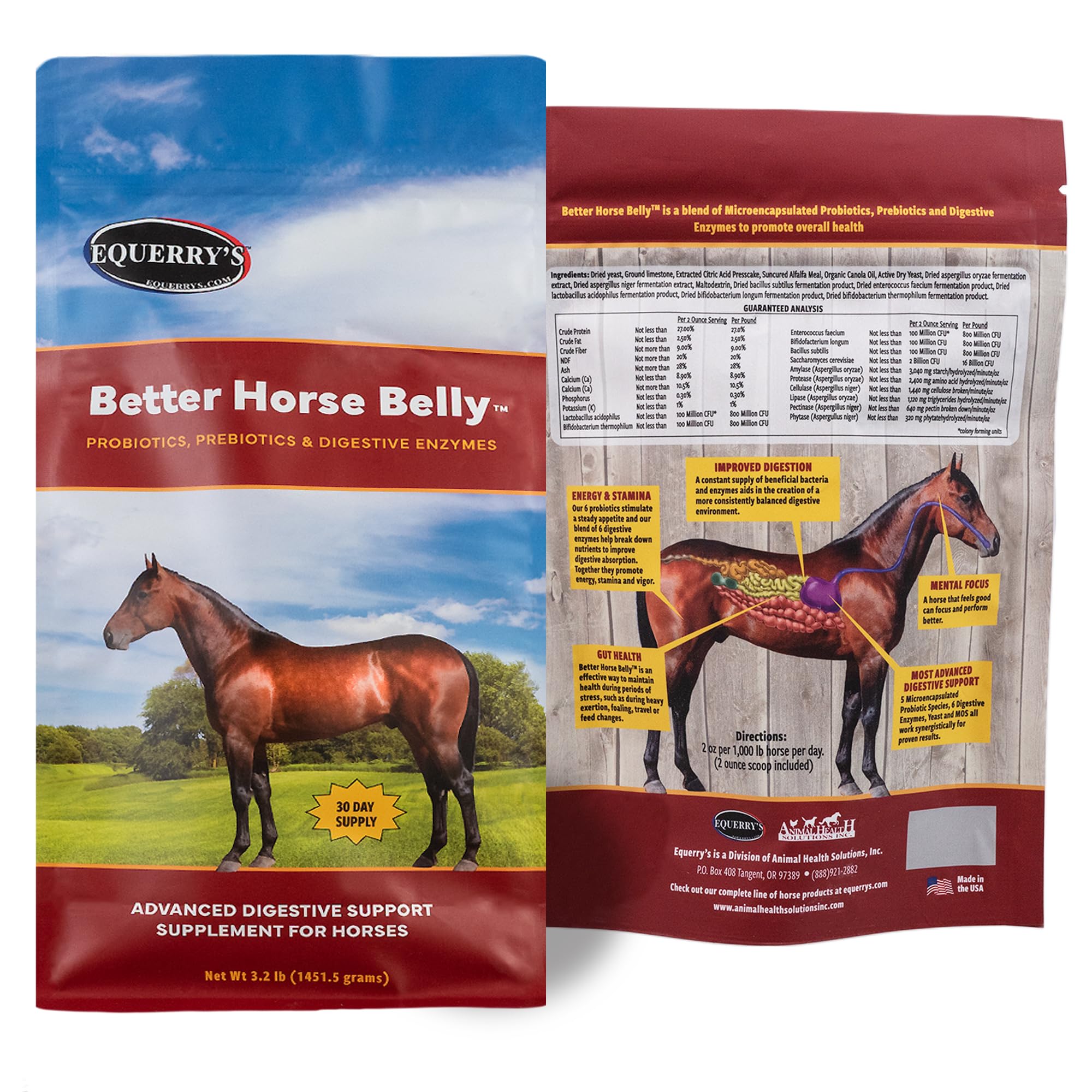 EQUERRY'S Better Horse Belly – Gut Support Supplement with Probiotics, Prebiotics & Digestive Enzymes | for Colic and Digestive Upset, 1.1LB