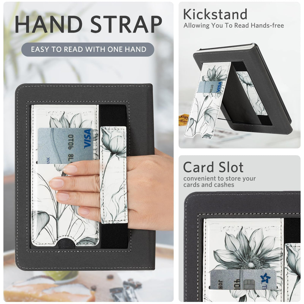 CoBak Case with Stand for Kindle Paperwhite 12th Gen 2024 Released (7") & Kindle Colorsoft Signature Edition - Durable PU Leather Cover with Auto Sleep Wake, Card Slot, Hand Strap Feature, Sage Green