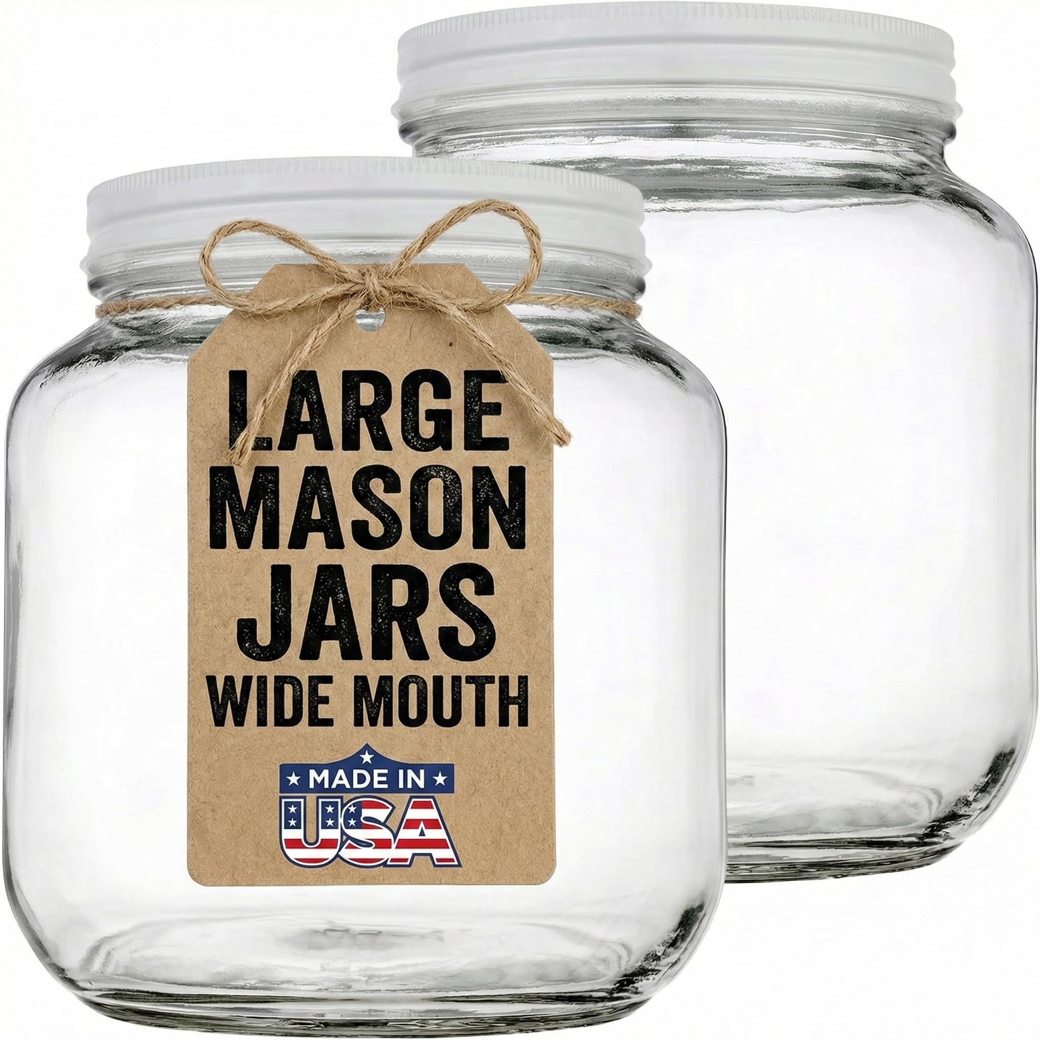 kitchentoolz Half Gallon Mason Jar Wide Mouth with Airtight Metal Lid - Safe for Fermenting, Pickling, Sourdough & Kombucha - Glass 64 oz Mason Jar - Made in USA - BPA Free