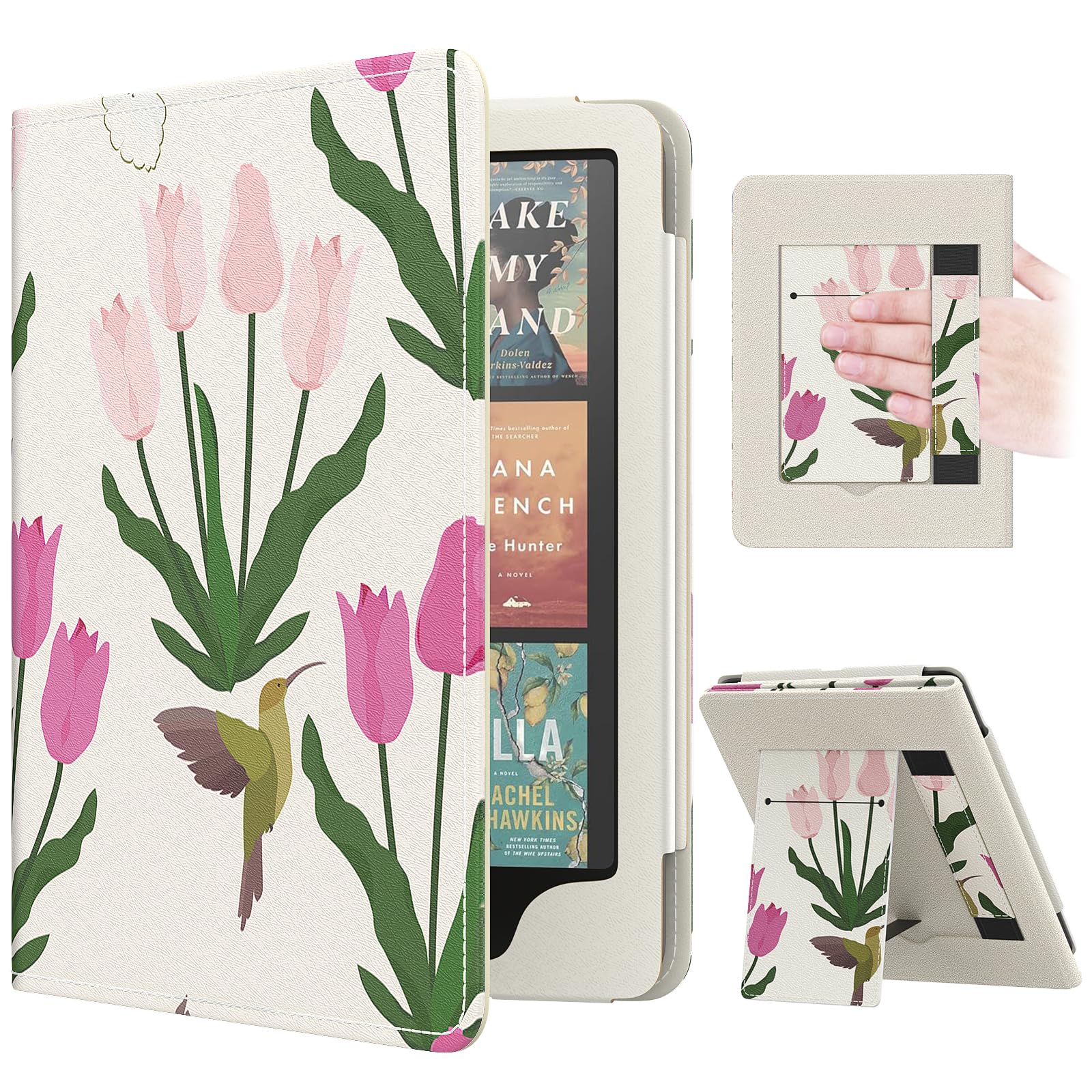 MoKo Case for 7"/6.8" Kindle Paperwhite(12th/11th Generation-2024/2021) and Kindle Colorsoft Signature Edition, Slim PU Shell Cover Case with Auto-Wake/Sleep for Kindle Paperwhite 2024, Flowers