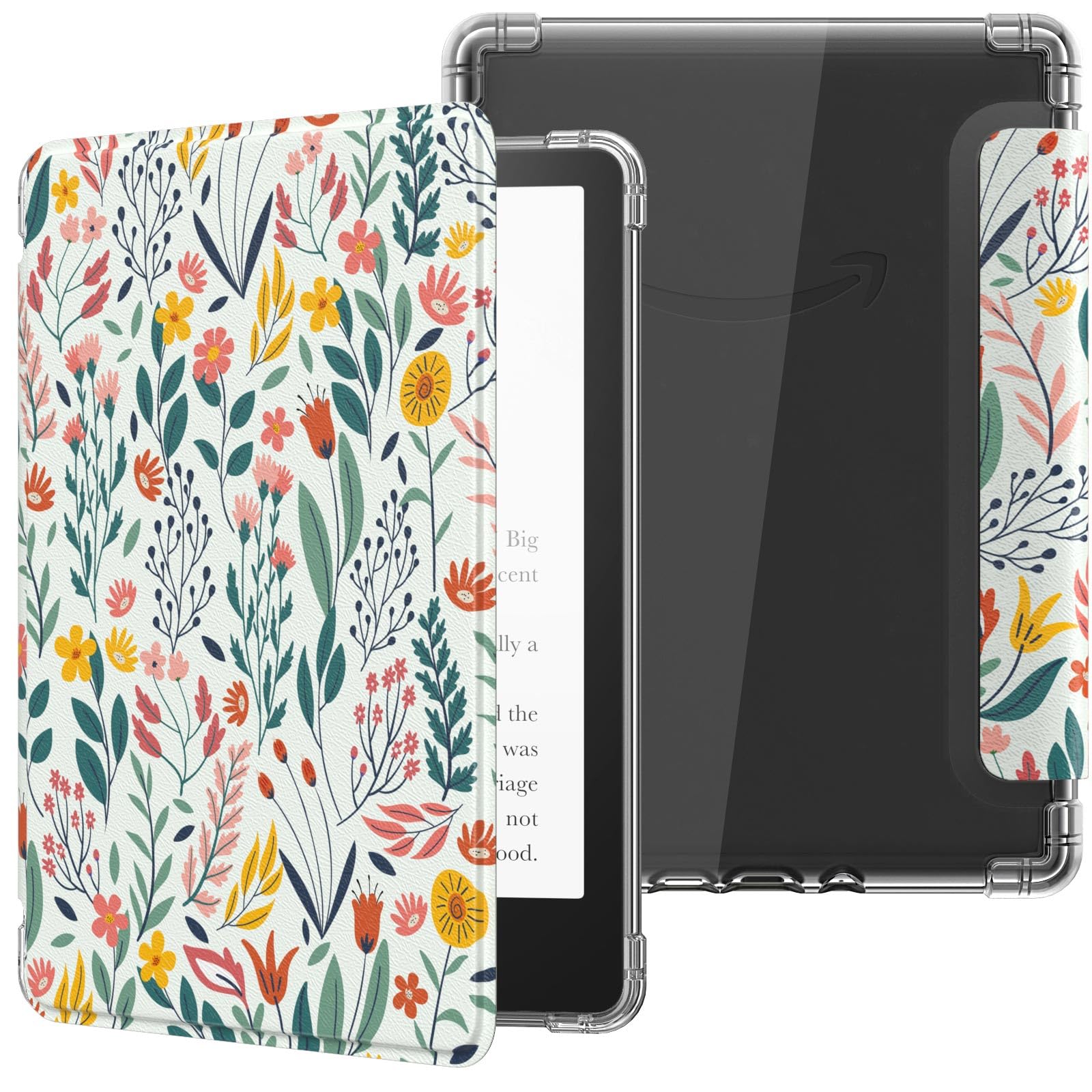 MoKo Case for 6" Kindle (11th Generation-2024/2022 Release), Ultra Clear Soft Flexible Transparent TPU Back Cover Light Shell with Auto Wake/Sleep for Kindle 11th Generation 2024, White Blue Floral