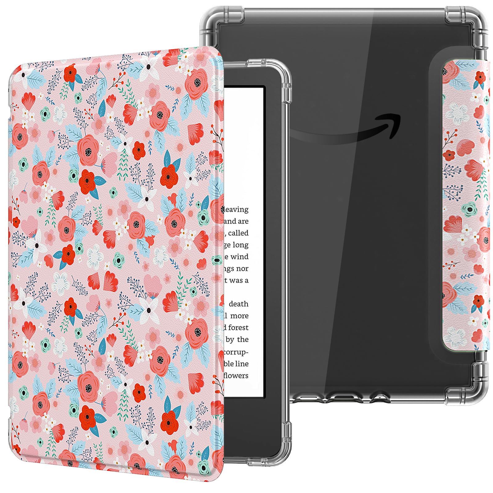 MoKo Case for 6" Kindle (11th Generation-2024/2022 Release), Ultra Clear Soft Flexible Transparent TPU Back Cover Light Shell with Auto Wake/Sleep for Kindle 11th Generation 2024, White Blue Floral