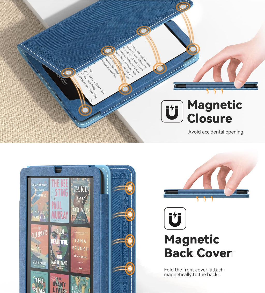 MoKo Case for 7"/6.8" Kindle Paperwhite(12th/11th Generation-2024/2021) and Kindle Colorsoft Signature Edition, Slim PU Shell Cover Case with Auto-Wake/Sleep for Kindle Paperwhite 2024, Flowers