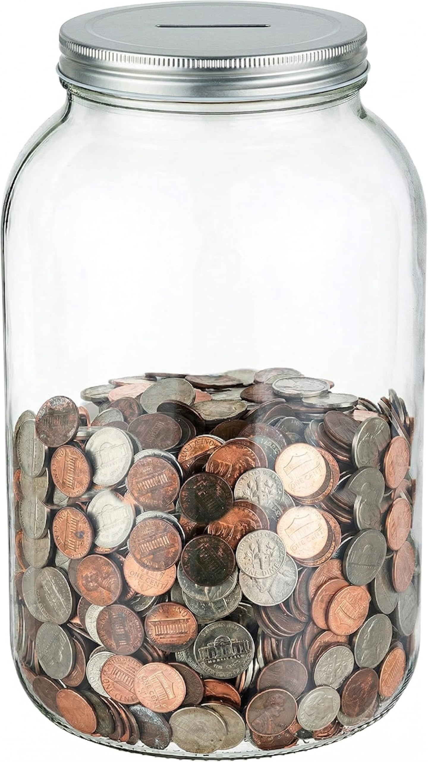 Half Gallon Glass Coin Bank Piggy Bank with Slotted Lid – Holds Over $1,450 in Coins – Tip Jar, Donation Collector, Raffle Ticket Holder – Made in USA