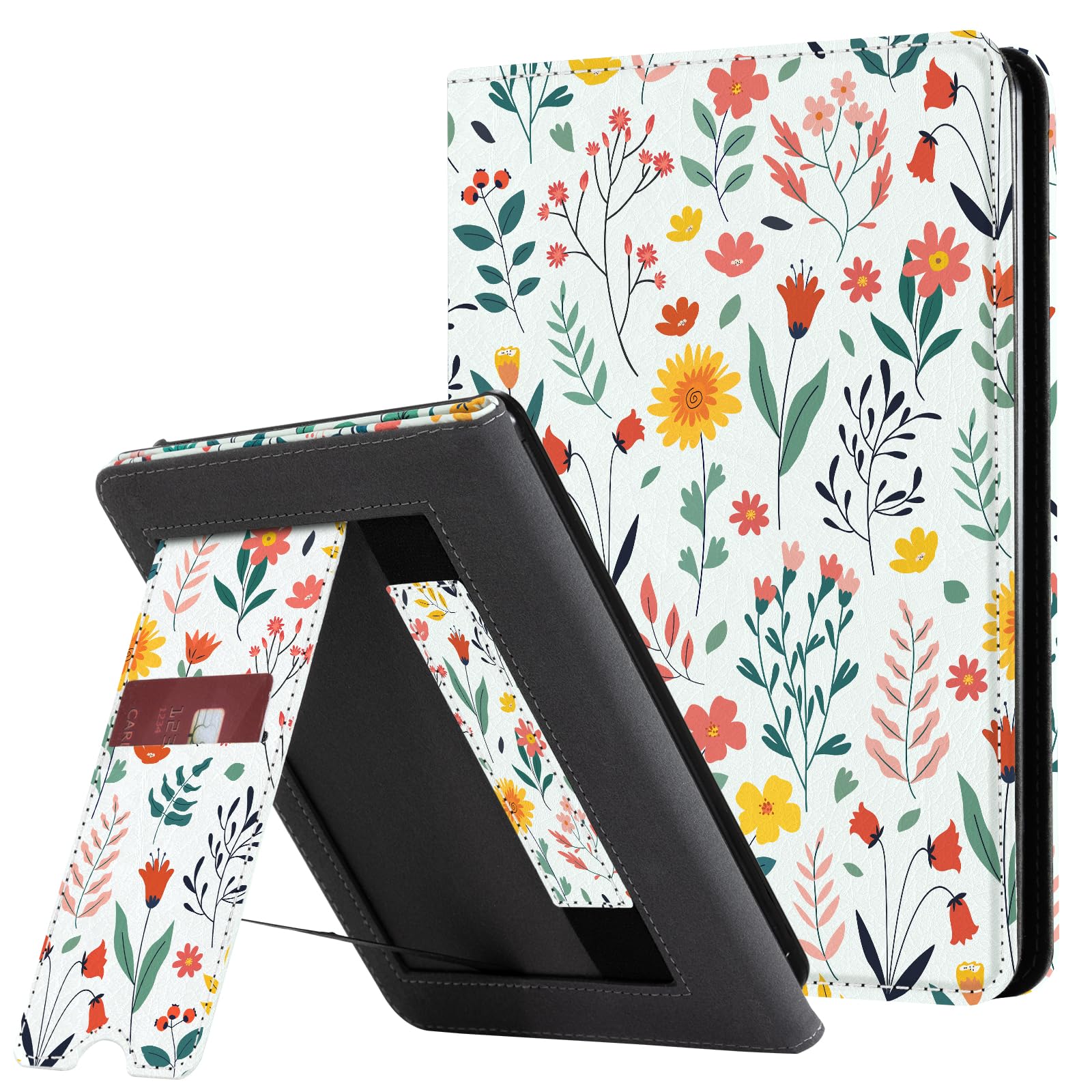 CoBak Case with Stand for Kindle Paperwhite 12th Gen 2024 Released (7") & Kindle Colorsoft Signature Edition - Durable PU Leather Cover with Auto Sleep Wake, Card Slot, Hand Strap Feature, Sage Green
