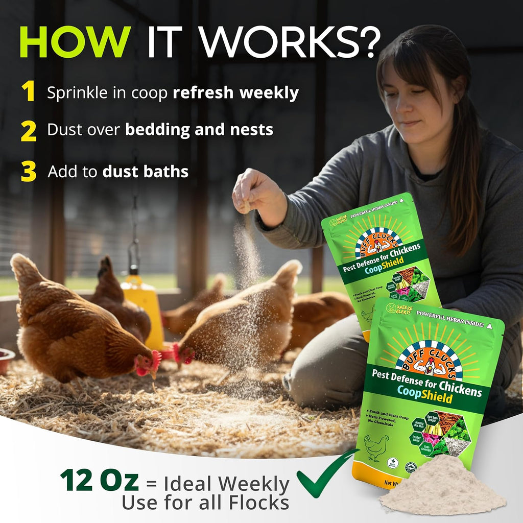 Buff Clucks Dust Bath Herb Blend for Chickens - Keep Feathers Clean & Healthy - Food Grade, Natural Nesting Box Herbs for Bedding, Coop Floor, USA (12 oz)