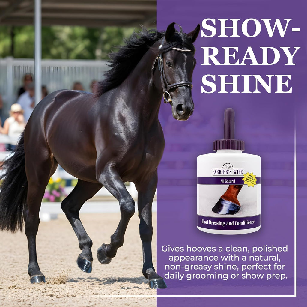 Farrier’s Wife Hoof Dressing & Conditioner for Horses – 30 oz Bottle with Brush | Seals in Moisture for Strong, Crack-Resistant Hooves | Petroleum-Free Horse Hoof Care