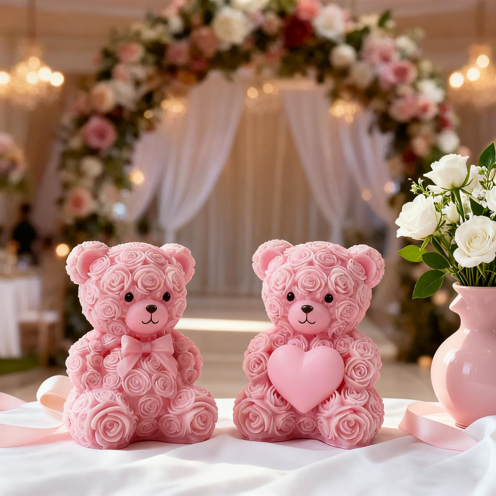 2PCS 3D Rose Bear Wax Candle Mold,Teddy Bear Candle Making Molds,Cute Epoxy Resin Molds,Ornament for DIY Wax Candles Art Craft Cake Chocolate Soap Mold Home Decor Valentine Gifts Birthday Gift