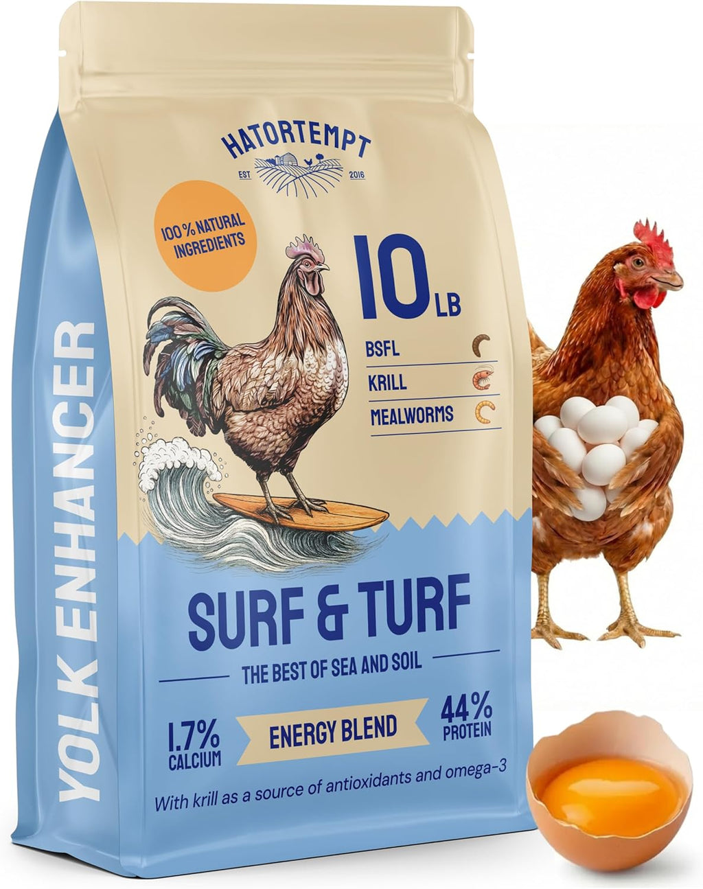 Hatortempt Surf and Turf 10lbs - Dried Mealworms for Chickens, Krill and Black Soldier Fly Larvae - High Calcium and Protein - Chicken Treats for Hens, Wild Birds and Duck Food