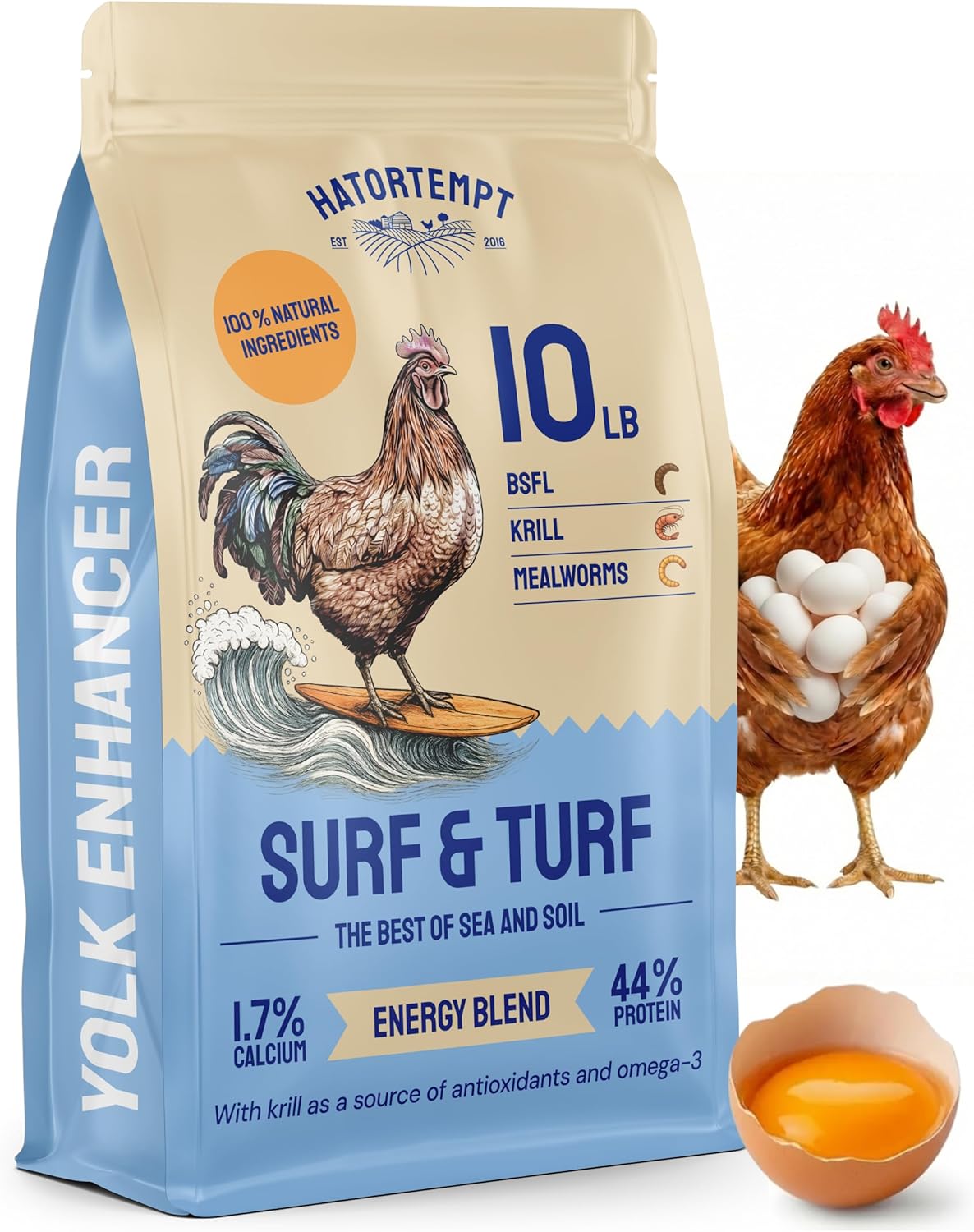 Hatortempt Surf and Turf 10lbs - Dried Mealworms for Chickens, Krill and Black Soldier Fly Larvae - High Calcium and Protein - Chicken Treats for Hens, Wild Birds and Duck Food