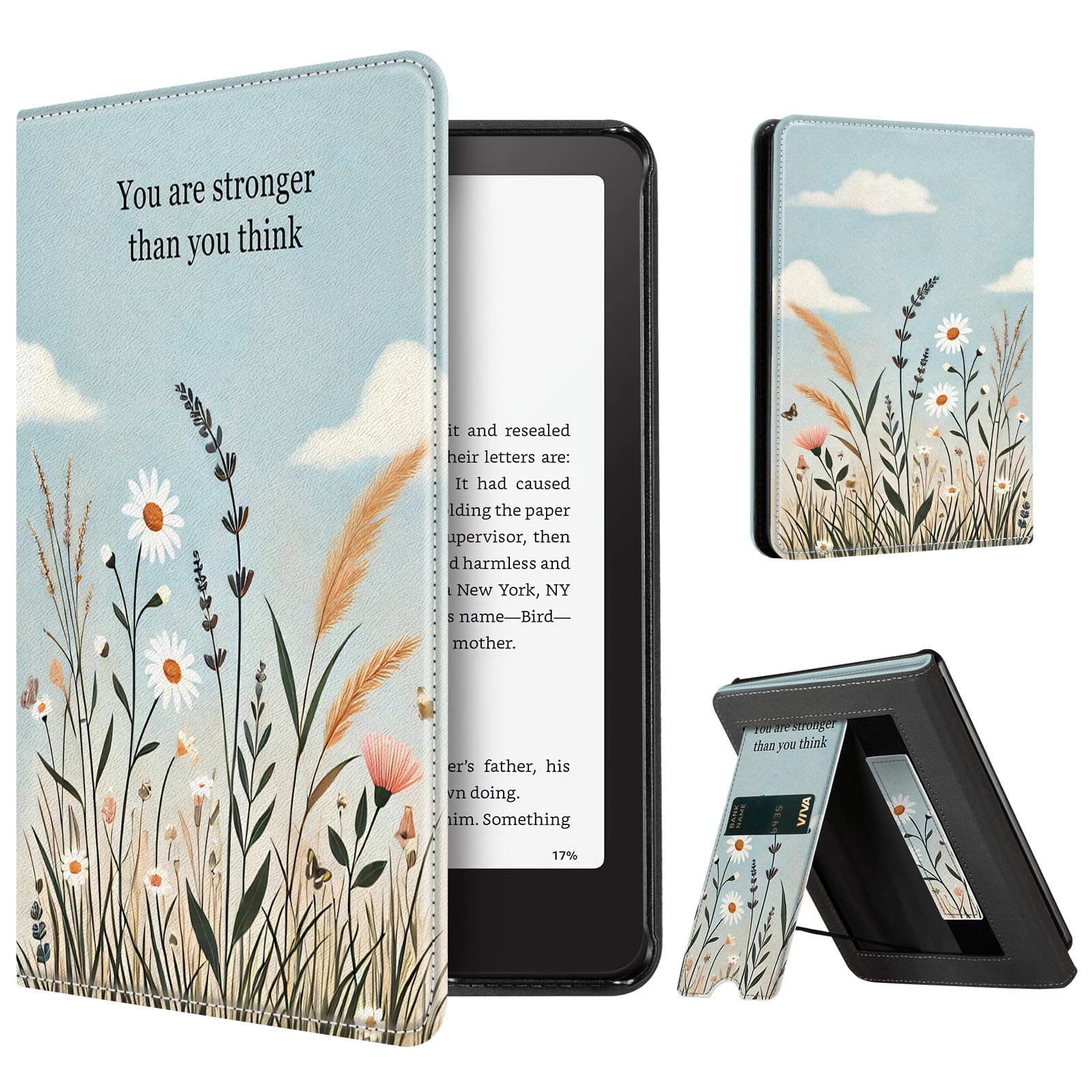 CoBak Case with Stand for Kindle Paperwhite 12th Gen 2024 Released (7") & Kindle Colorsoft Signature Edition - Durable PU Leather Cover with Auto Sleep Wake, Card Slot, Hand Strap Feature, Sage Green