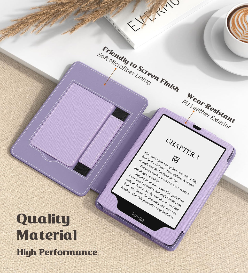 MoKo Case for 7"/6.8" Kindle Paperwhite(12th/11th Generation-2024/2021) and Kindle Colorsoft Signature Edition, Slim PU Shell Cover Case with Auto-Wake/Sleep for Kindle Paperwhite 2024, Flowers