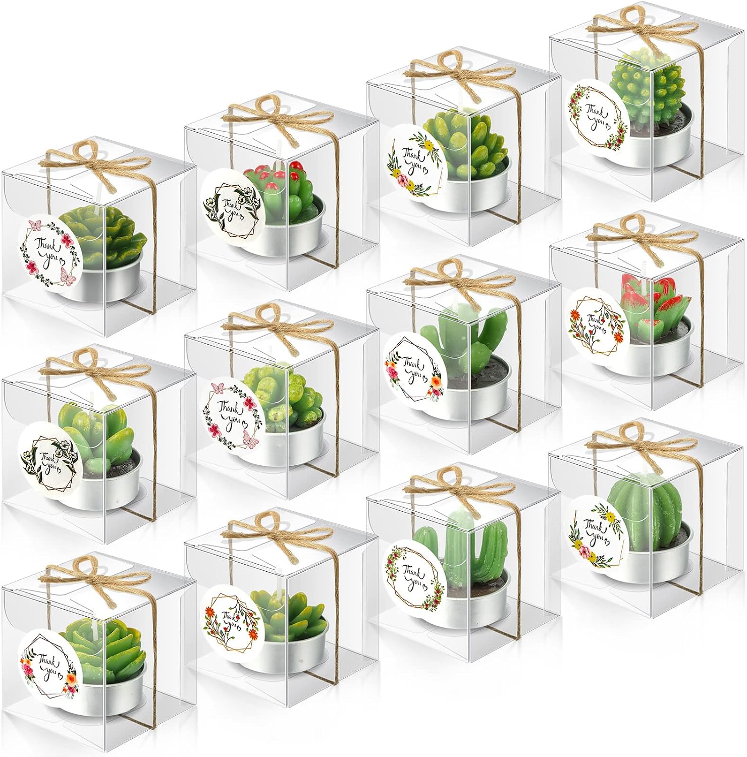 Qunclay 12 Sets Succulent Cactus Candle Party Favor Mini Succulent Tealight Candle Gift Smokeless for Wedding Graduation Birthday Party Anniversary Celebration Spa Home Decor