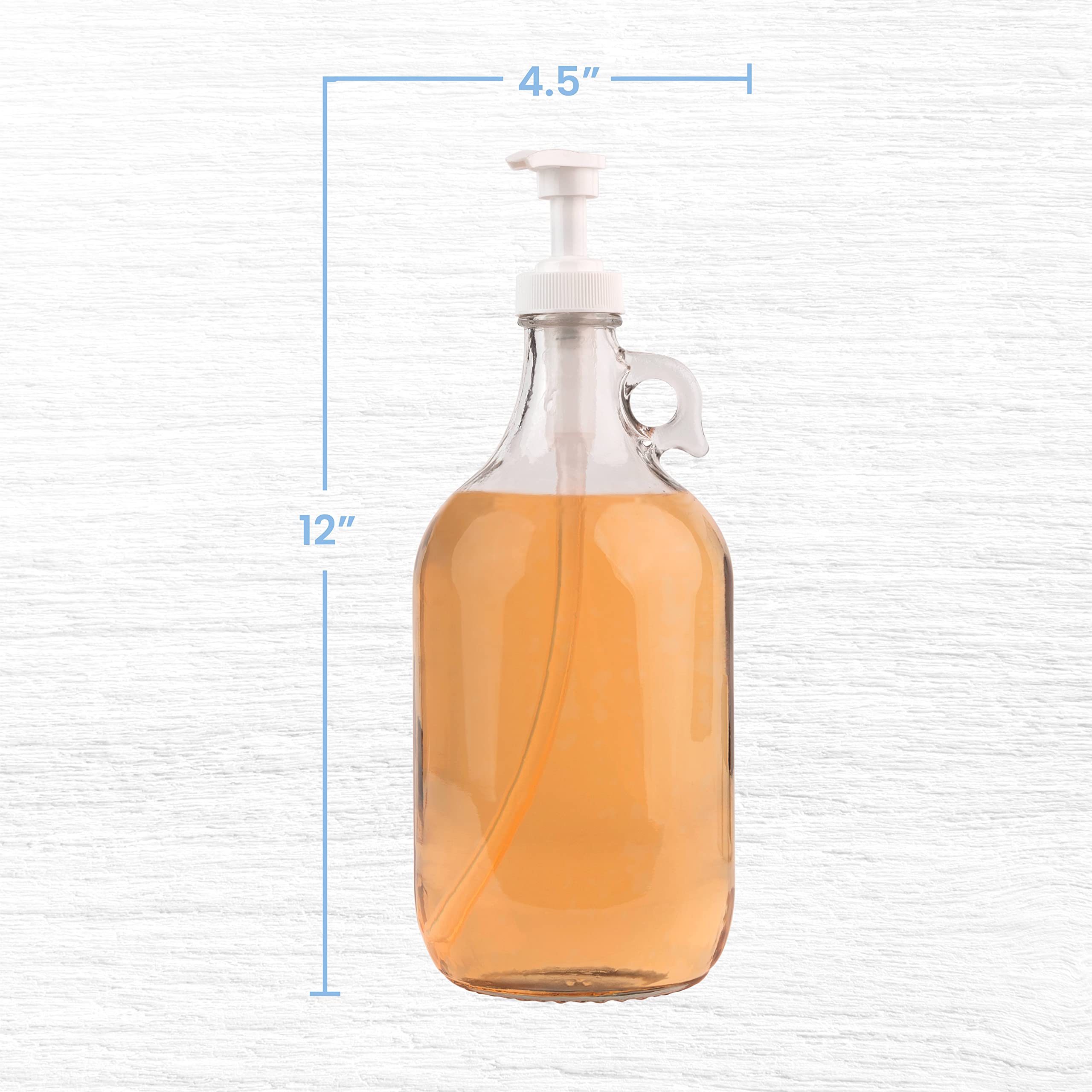 Gallon Glass Pump Dispenser Bottle, Large Jug Laundry Liquid Detergent Dispenser with Pump for Laundry Room Organization, Soap, Fabric Softener, Commercial Condiment Dispenser- 128 oz by Kitchentoolz
