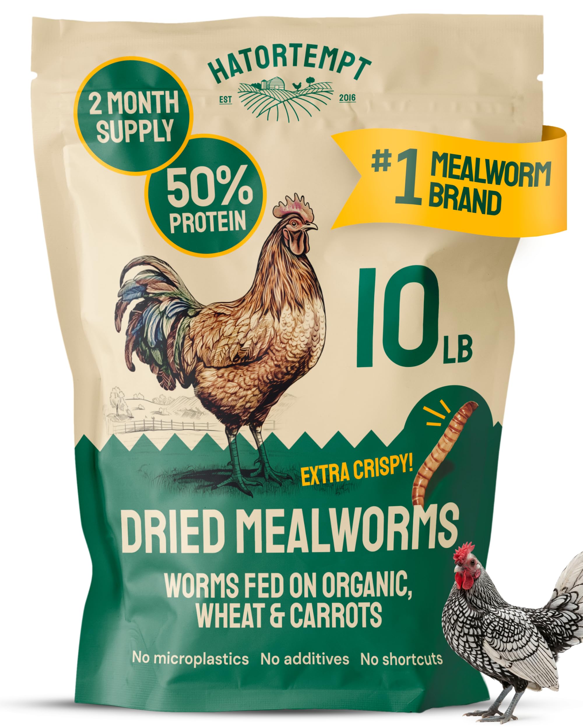 Hatortempt Bulk Dried Mealworms - 10 Lb Bag - Dried Mealworms for Chickens, Ducks & Wild Birds - High-Protein Chicken Feed & Bird Food