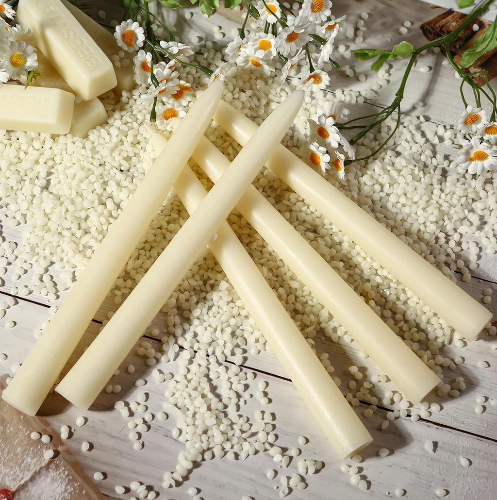 12 Pack Beeswax Taper Candles,8in Dripless Pure Beeswax Candles Non Toxic,8 Hours Long Burning 100% Natural Candle Sticks,Smokeless and Unscented Bees Wax Candle for Home,Prayer,Tall Tapered