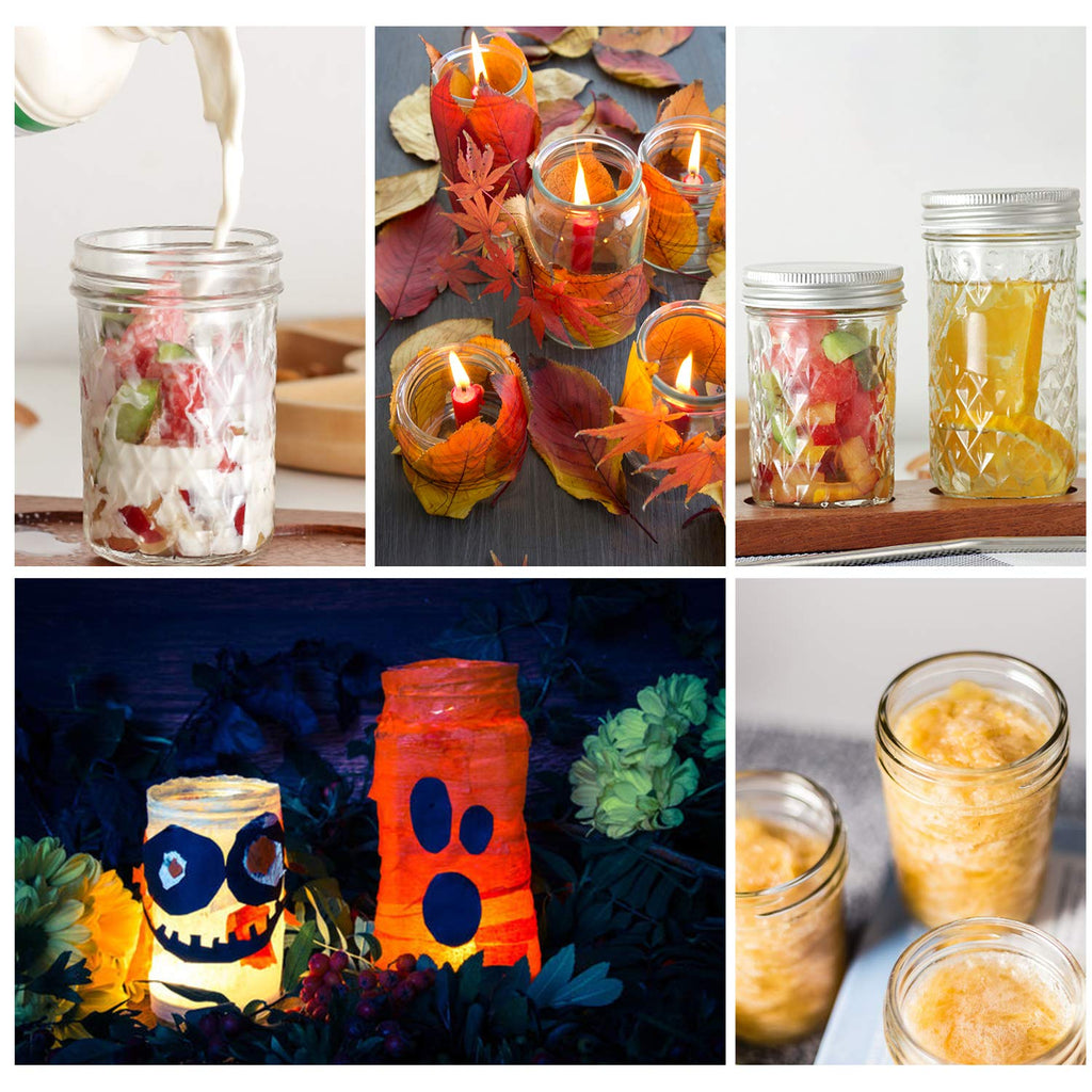 SPANLA Mason Jars 8 oz, 24 Pack Canning Jars 8 oz Half Pint Glass jars with Regular Lids and Bands, Small Mason Jars with Lids Ideal for Jelly Jam Honey Wedding Favors Shower Favors Food