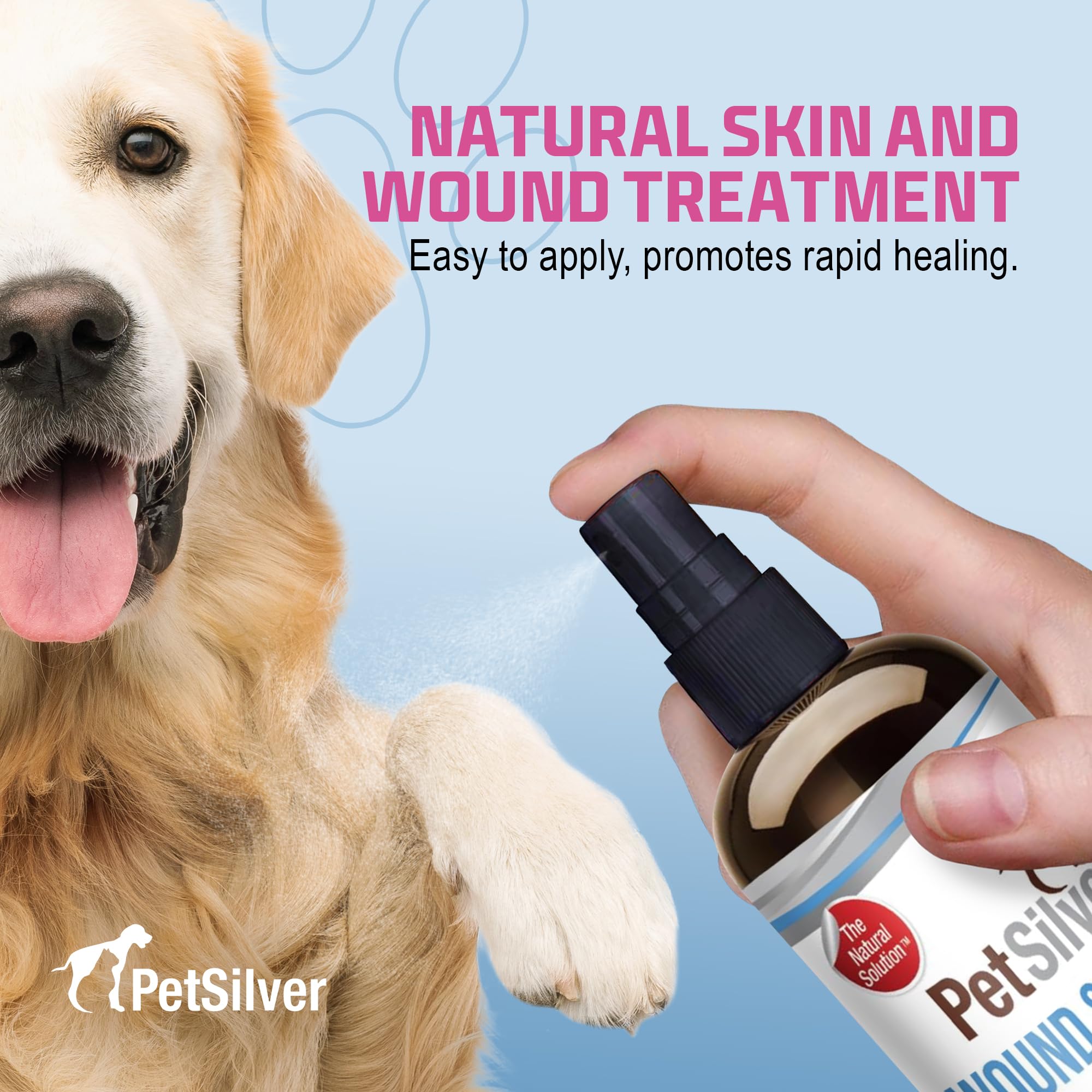 PetSilver Antibacterial Wound & Skin Spray | Dog Hot Spot Treatment & Cat Wound Spray | Chelated Silver Skin Soother for Rashes & Sores | Dog Wound Care & Itch Spray - 4 fl oz