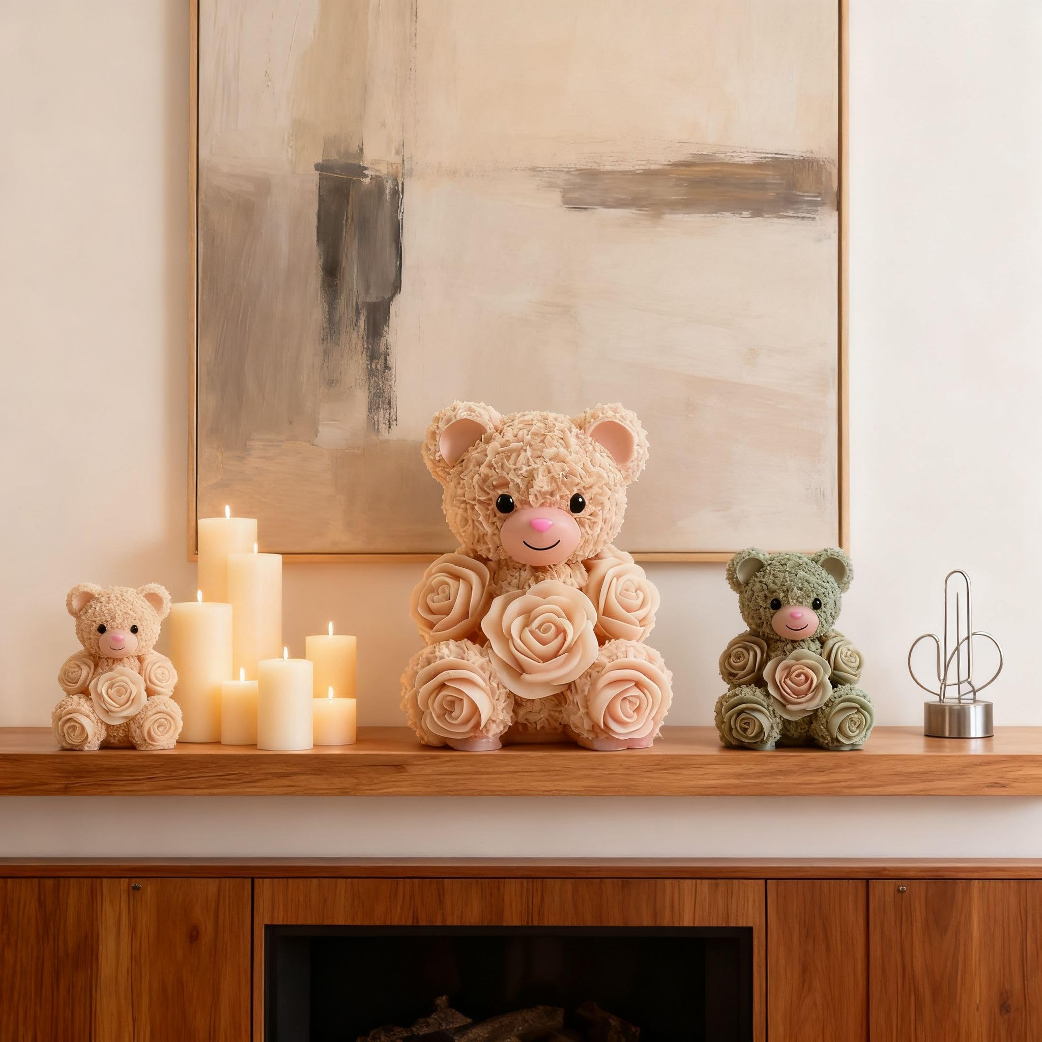 2PCS 3D Rose Bear Wax Candle Mold,Teddy Bear Candle Making Molds,Cute Epoxy Resin Molds,Ornament for DIY Wax Candles Art Craft Cake Chocolate Soap Mold Home Decor Valentine Gifts Birthday Gift