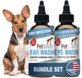 PetSilver Eye Wash (4 fl oz) & Ear Wash (8 fl oz) with Patented Chelated Silver - Gentle Eye Cleaner, Tear Stain Remover, and Ear Treatment for Itchy & Inflamed Ears in Cats and Dogs - Made in USA