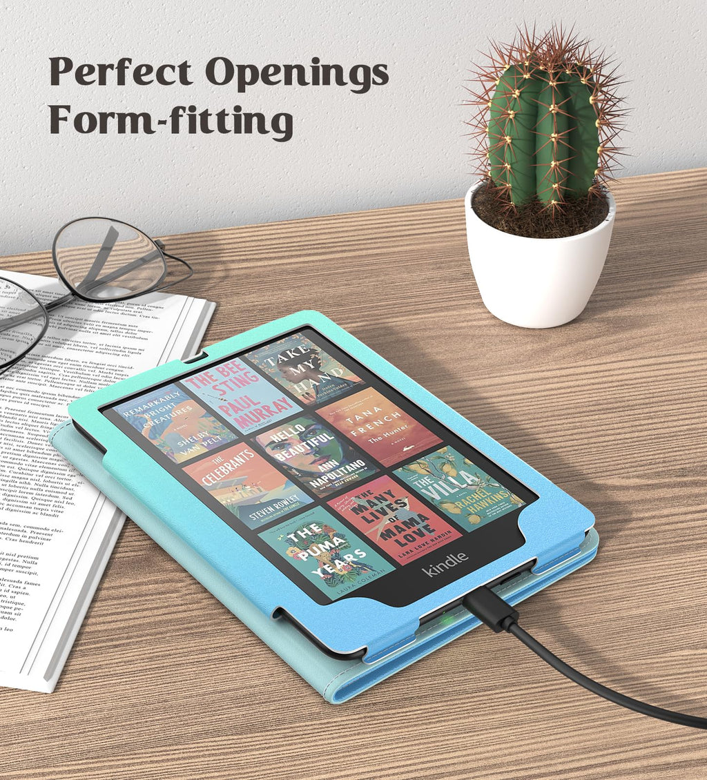 MoKo Case for 7"/6.8" Kindle Paperwhite(12th/11th Generation-2024/2021) and Kindle Colorsoft Signature Edition, Slim PU Shell Cover Case with Auto-Wake/Sleep for Kindle Paperwhite 2024, Flowers