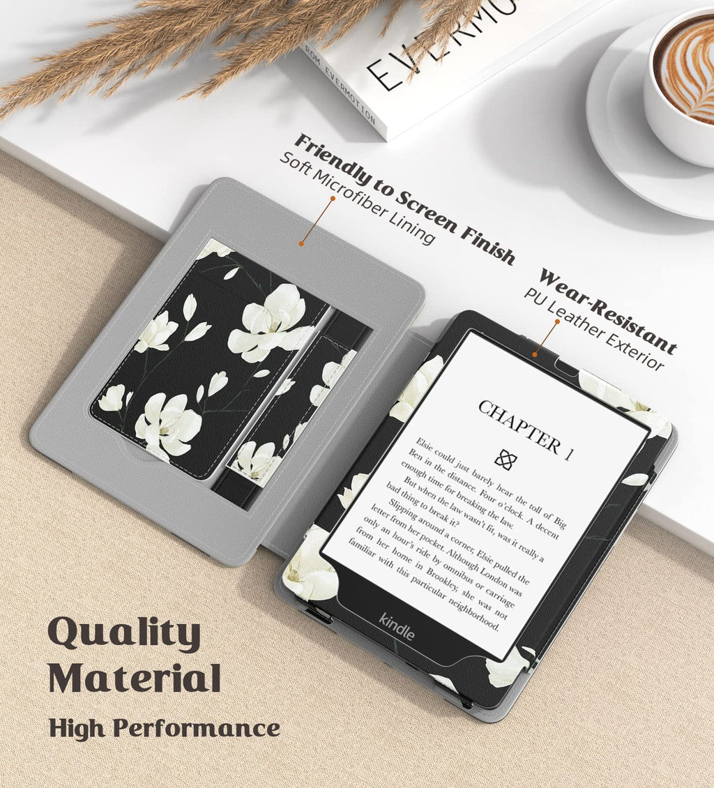 MoKo Case for 7"/6.8" Kindle Paperwhite(12th/11th Generation-2024/2021) and Kindle Colorsoft Signature Edition, Slim PU Shell Cover Case with Auto-Wake/Sleep for Kindle Paperwhite 2024, Flowers