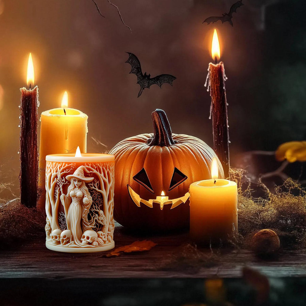 Halloween Candle Mold for Candle Making, 3DSilicone Mold for Resin Casting DIY Plaster Polymer Clay Home Decoration (Witch)