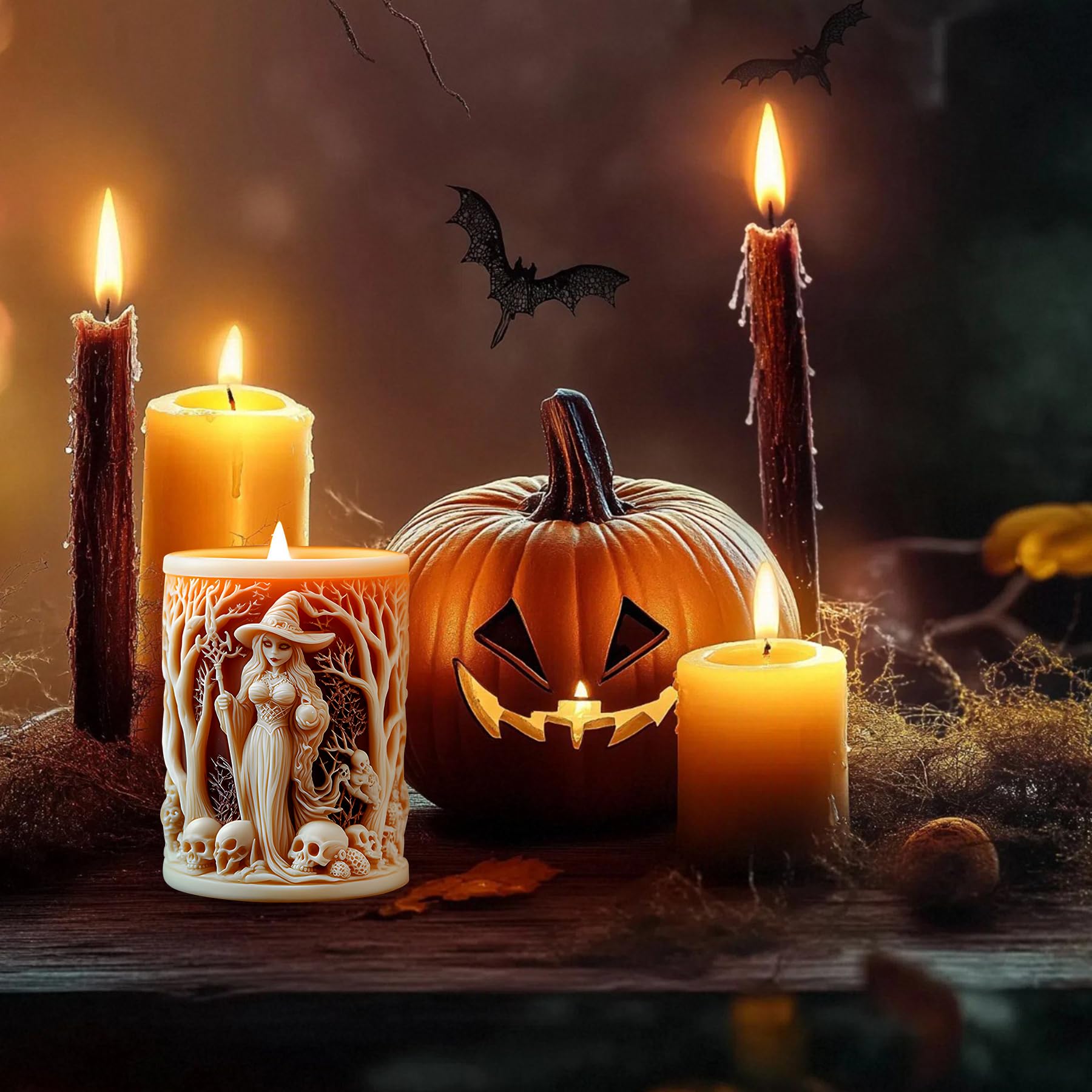 Halloween Candle Mold for Candle Making, 3DSilicone Mold for Resin Casting DIY Plaster Polymer Clay Home Decoration (Witch)