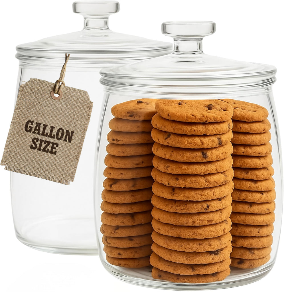 kitchentoolz Large Glass Cookie Jar with Airtight Lid - 1 Gallon Storage Container for Candy, Flour, Sugar, Pet Food & Dog Treat Canister - Pack of 1