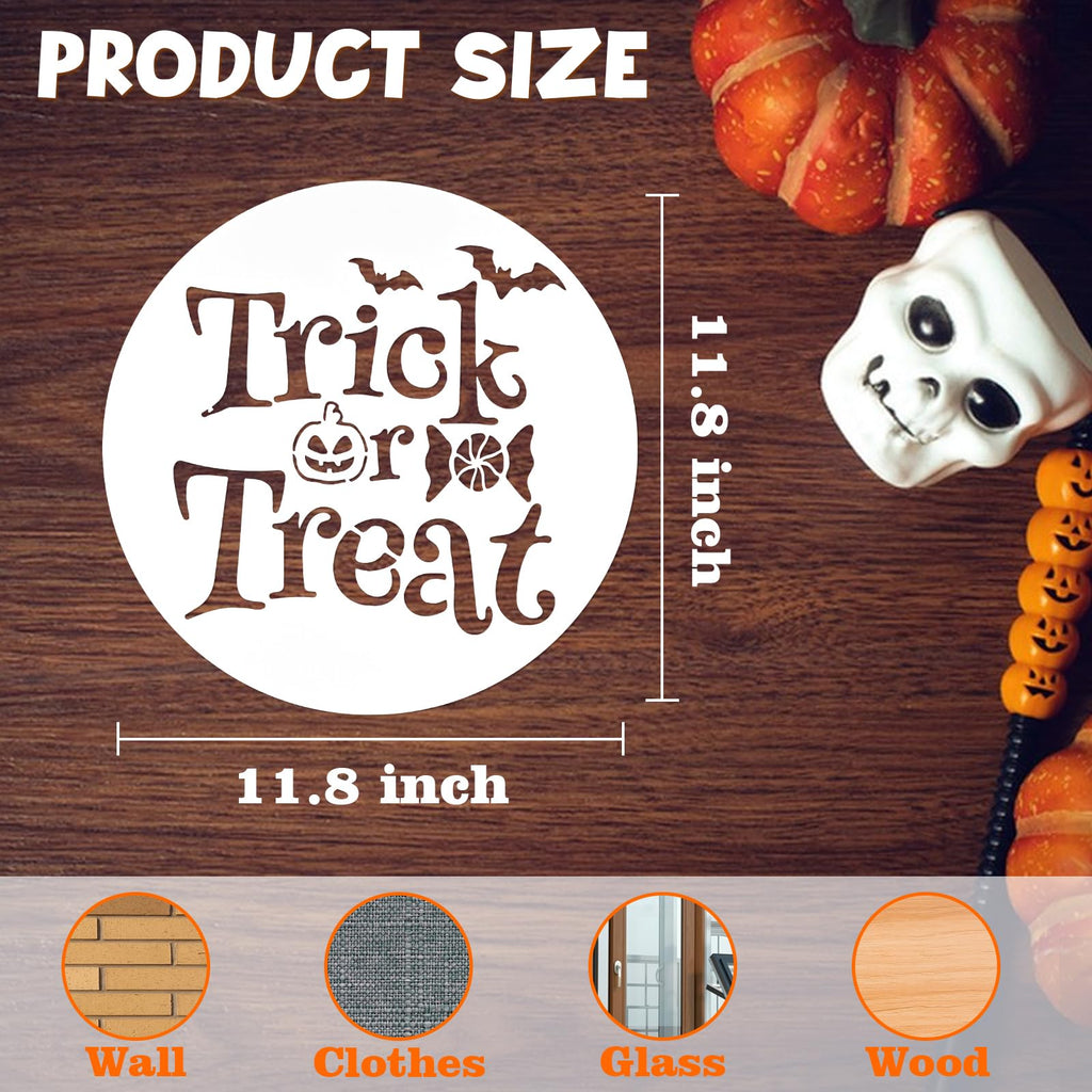 HUAKENER 9 Pcs Halloween Stencils for Painting, 12 Inch Large Round Halloween Templates, Reusable Halloween Stencils for Painting on Wood Walls Windows Doors Mats Fabric
