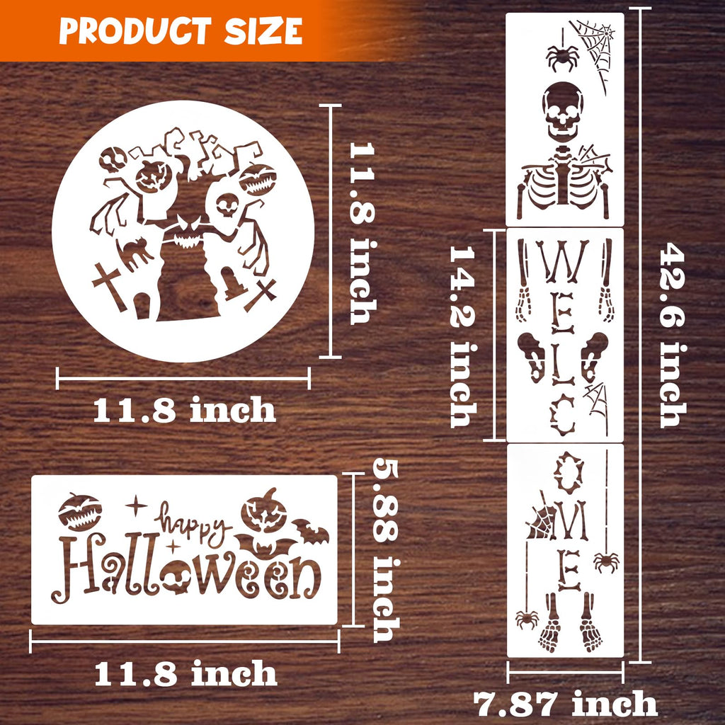 HUAKENER 9 Pcs Halloween Stencils for Painting, 12 Inch Large Round Halloween Templates, Reusable Halloween Stencils for Painting on Wood Walls Windows Doors Mats Fabric