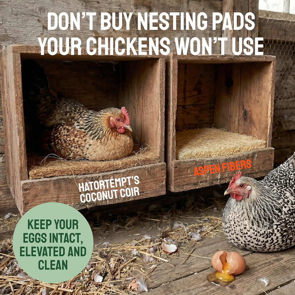 Hatortempt Chicken Nesting Pads for Laying Hens - Coconut Coir - Ammonia Absorbing Nesting Box Pads for Chicken Coop - 13x13, 10 Pack of Liners