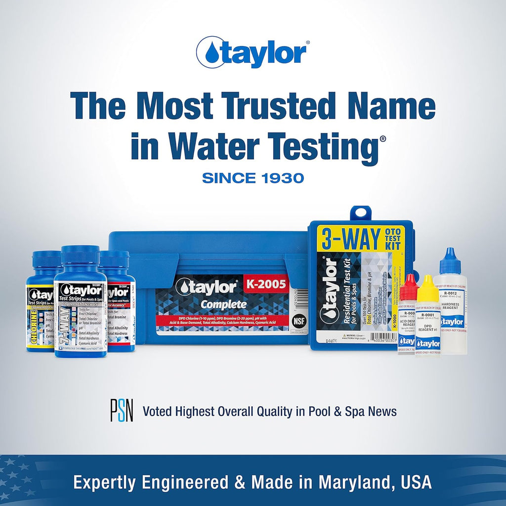 Taylor K-1004 DPD, 6-in-1 Pool Test Kit for for Free & Total Chlorine, Bromine, pH, Acid Demand, Total Alkalinity, 100+ Tests, Quick & Easy for Pools & Spas | Made in The USA
