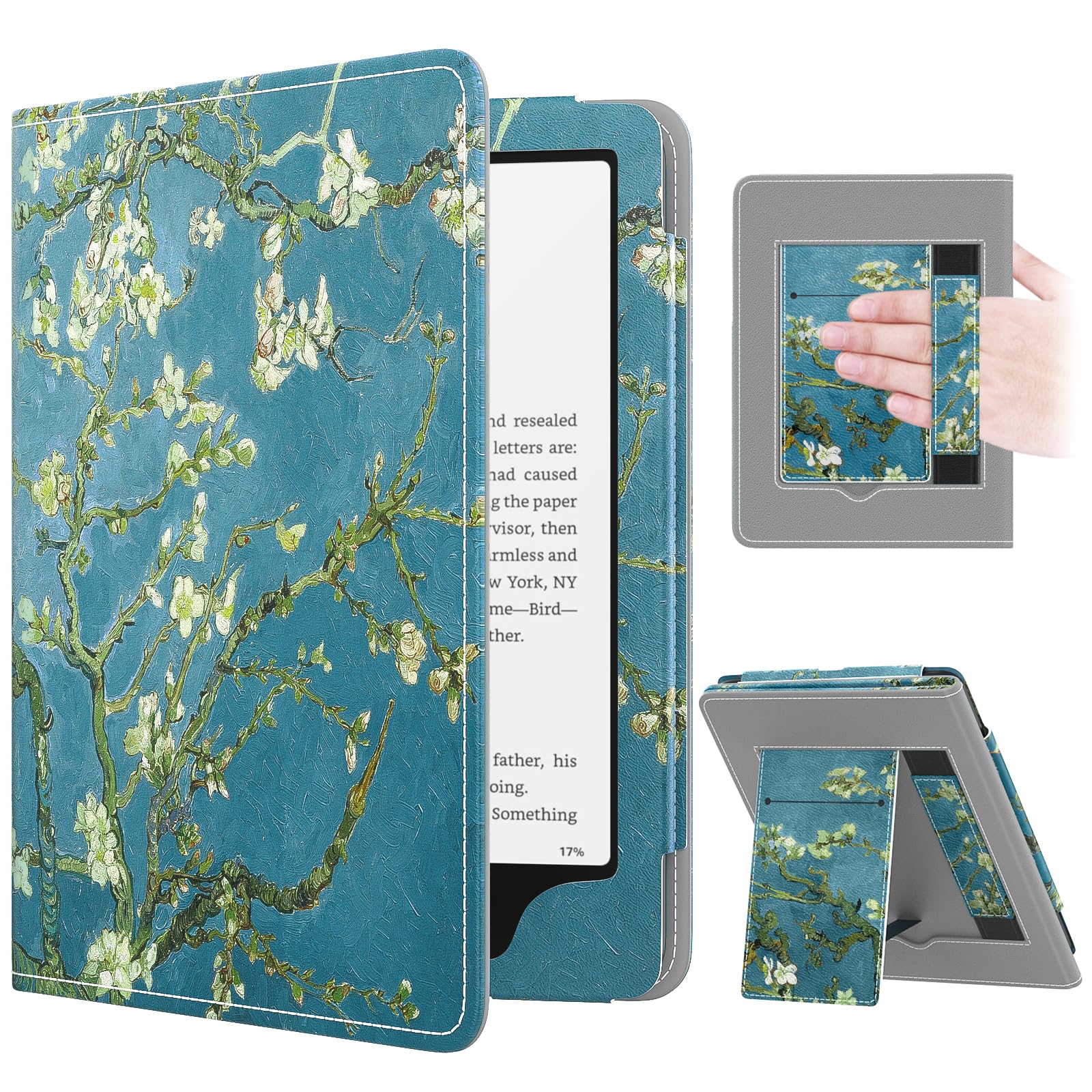 MoKo Case for 7"/6.8" Kindle Paperwhite(12th/11th Generation-2024/2021) and Kindle Colorsoft Signature Edition, Slim PU Shell Cover Case with Auto-Wake/Sleep for Kindle Paperwhite 2024, Flowers