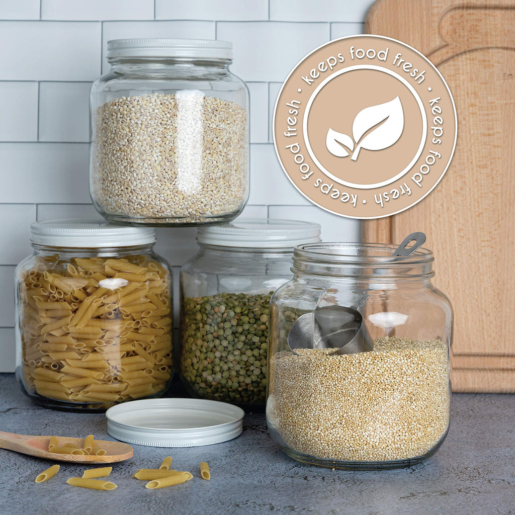 kitchentoolz Half Gallon Glass Large Mason Jar Wide Mouth with Airtight Metal Lid - 1/2 Gallon Mason Jars - BPA-Free Glass Jar with Lid - Dishwasher Safe Made in USA