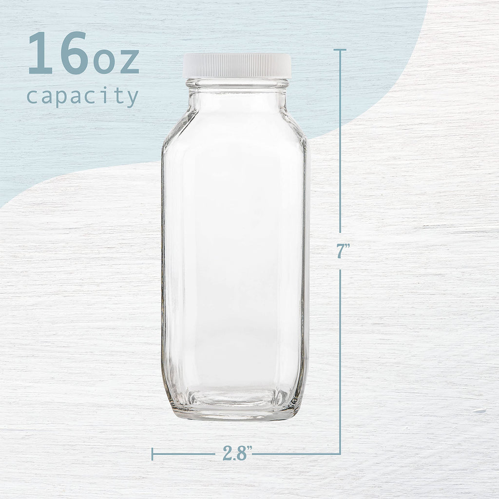 kitchentoolz 16 oz Glass Milk Bottle with Lid - Glass Jars with Airtight Lid used for Milk Container, Yogurt, Smoothies, Juice, Kefir, & Water -2 Pack 16 oz Glass Bottles with Lids