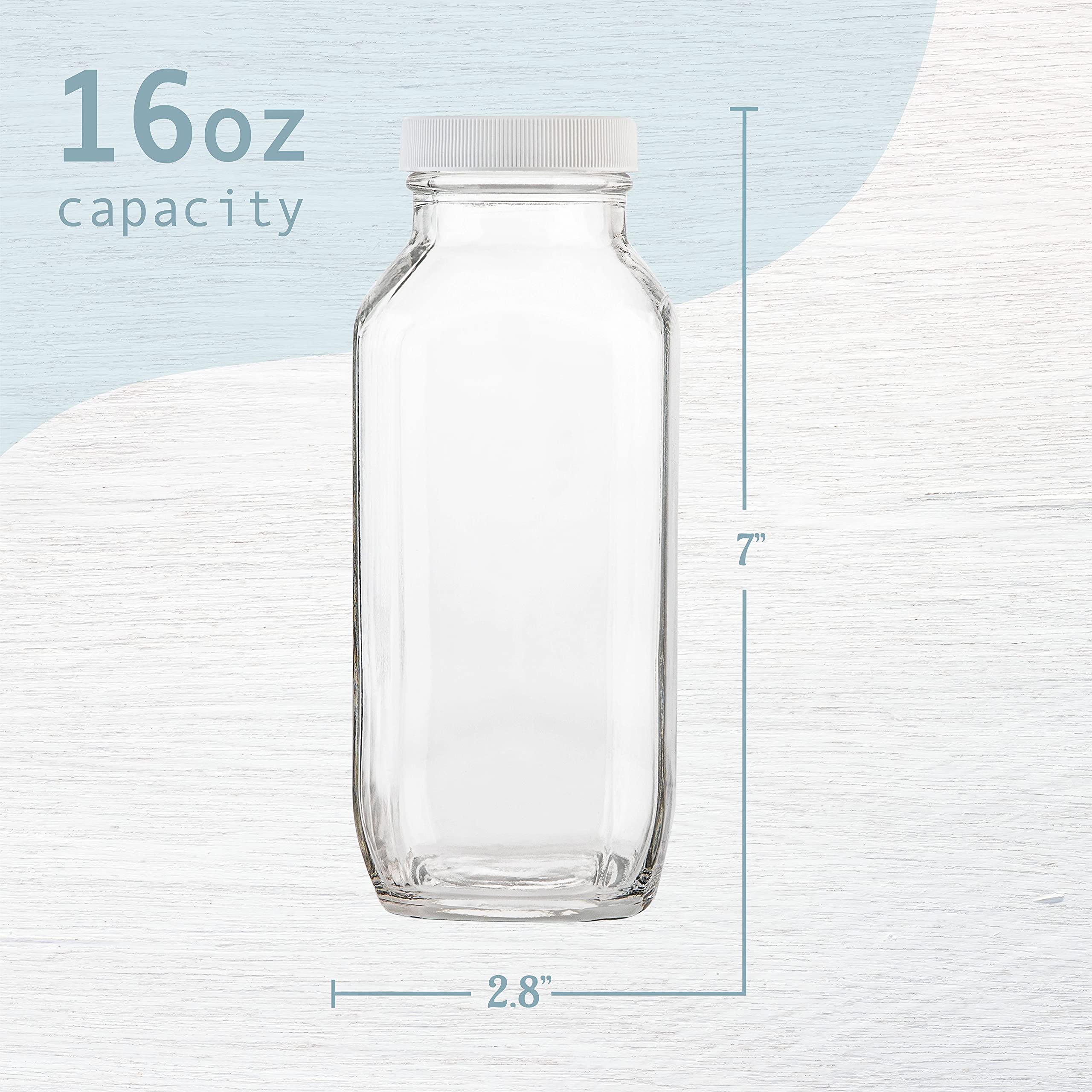 kitchentoolz 16 oz Glass Milk Bottle with Lid - Glass Jars with Airtight Lid used for Milk Container, Yogurt, Smoothies, Juice, Kefir, & Water -2 Pack 16 oz Glass Bottles with Lids