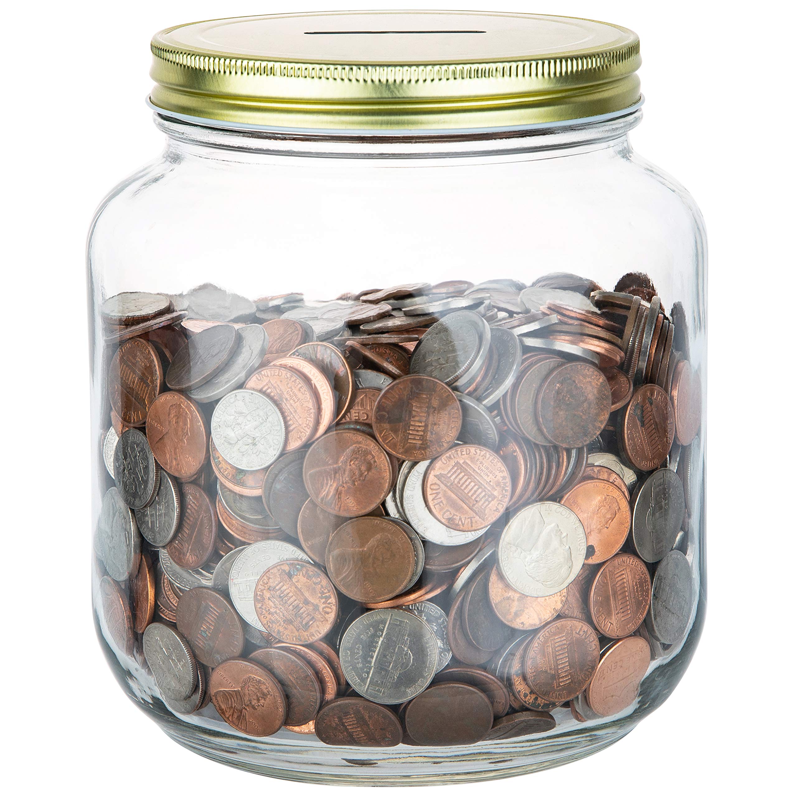 Half Gallon Glass Coin Bank Piggy Bank with Slotted Lid – Holds Over $1,450 in Coins – Tip Jar, Donation Collector, Raffle Ticket Holder – Made in USA