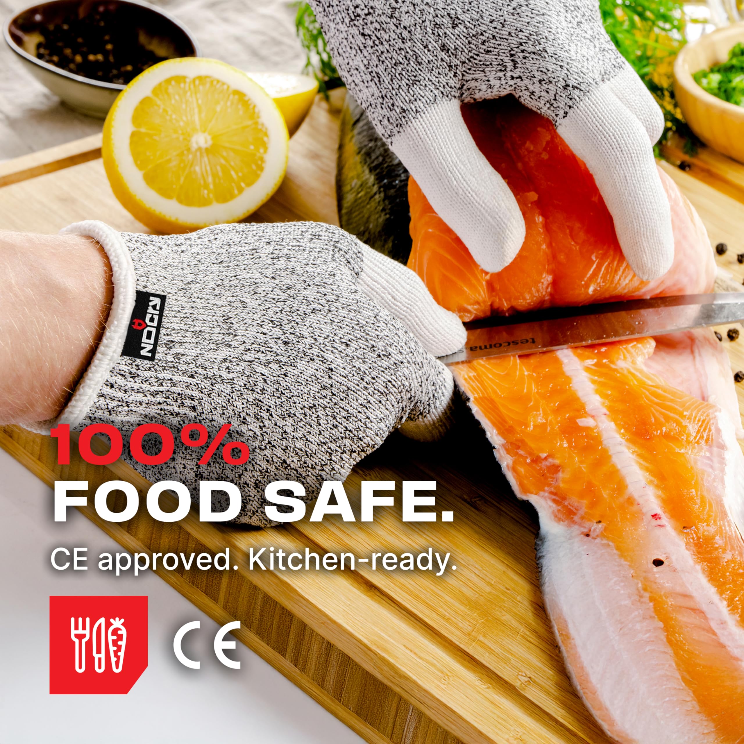 NoCry Premium Cut Resistant Gloves Food Grade — 100% Food Safe — Level 5 Meat Cutting Glove for Chefs & Butchers — Perfect Mandoline Glove or Oyster Shucking Gloves with Superior Comfort & Dexterity