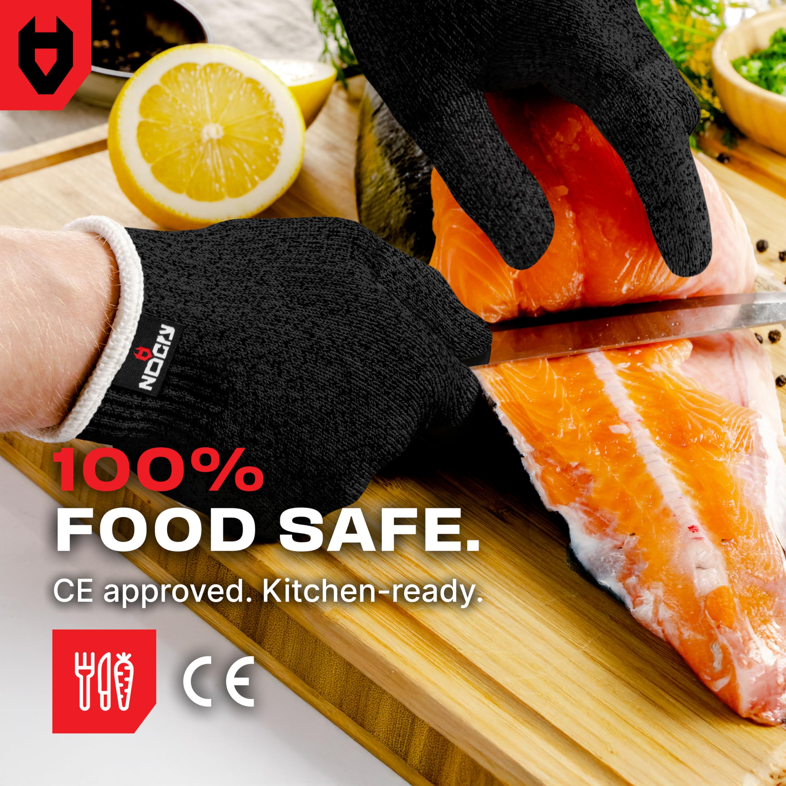 NoCry Premium Cut Resistant Gloves Food Grade — 100% Food Safe — Level 5 Meat Cutting Glove for Chefs & Butchers — Perfect Mandoline Glove or Oyster Shucking Gloves with Superior Comfort & Dexterity