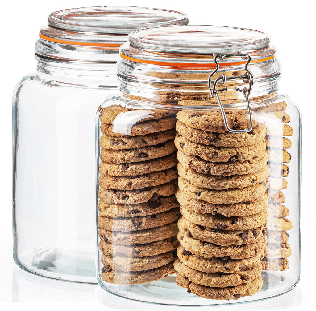 kitchentoolz Large 1 Gallon Glass Mason Jar Extra Wide-Mouth with Hinged Lids, Airtight Leakproof Glass Canning Jars, Container for Preserving, Overnight Oats - Pack of 1