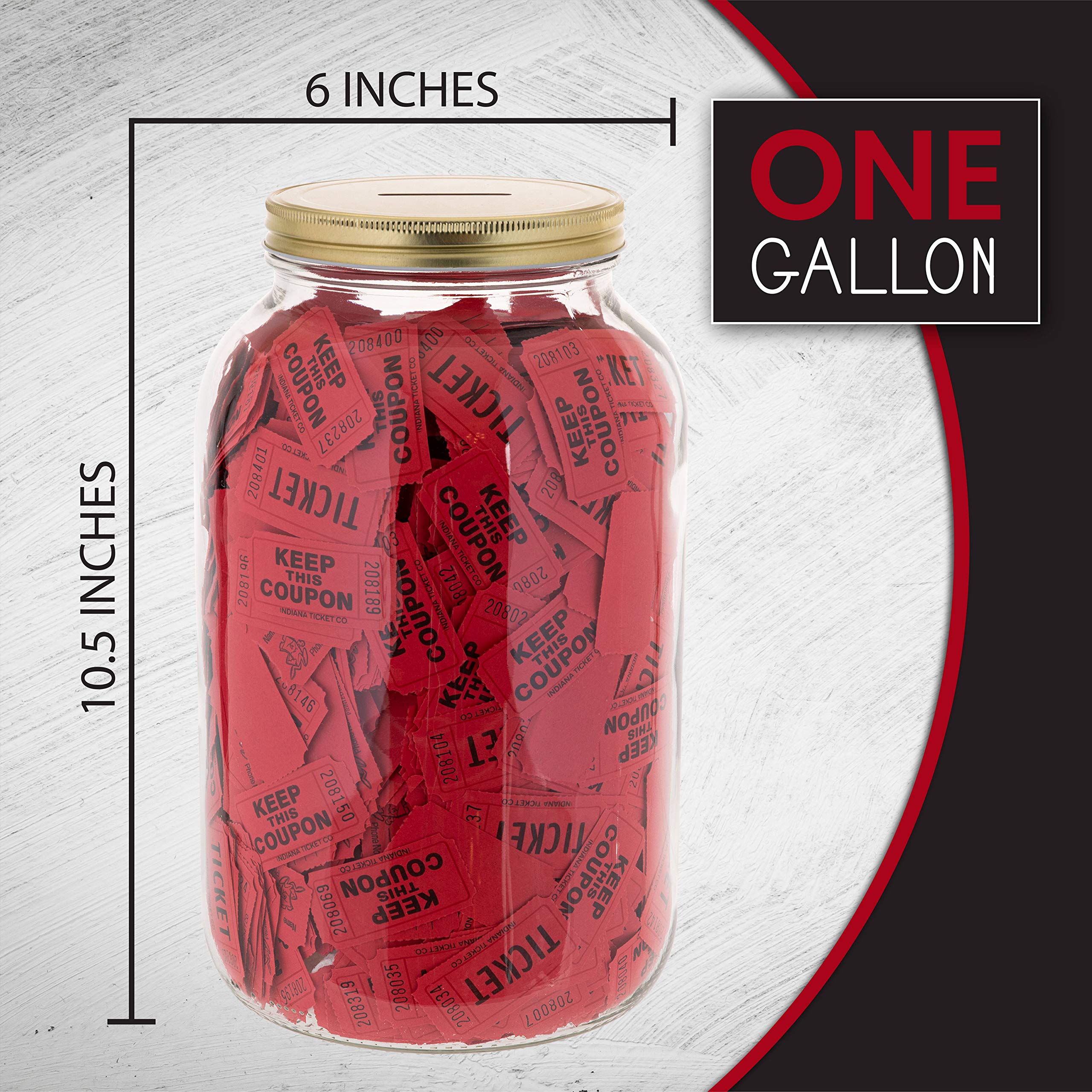 Half Gallon Glass Coin Bank Piggy Bank with Slotted Lid – Holds Over $1,450 in Coins – Tip Jar, Donation Collector, Raffle Ticket Holder – Made in USA