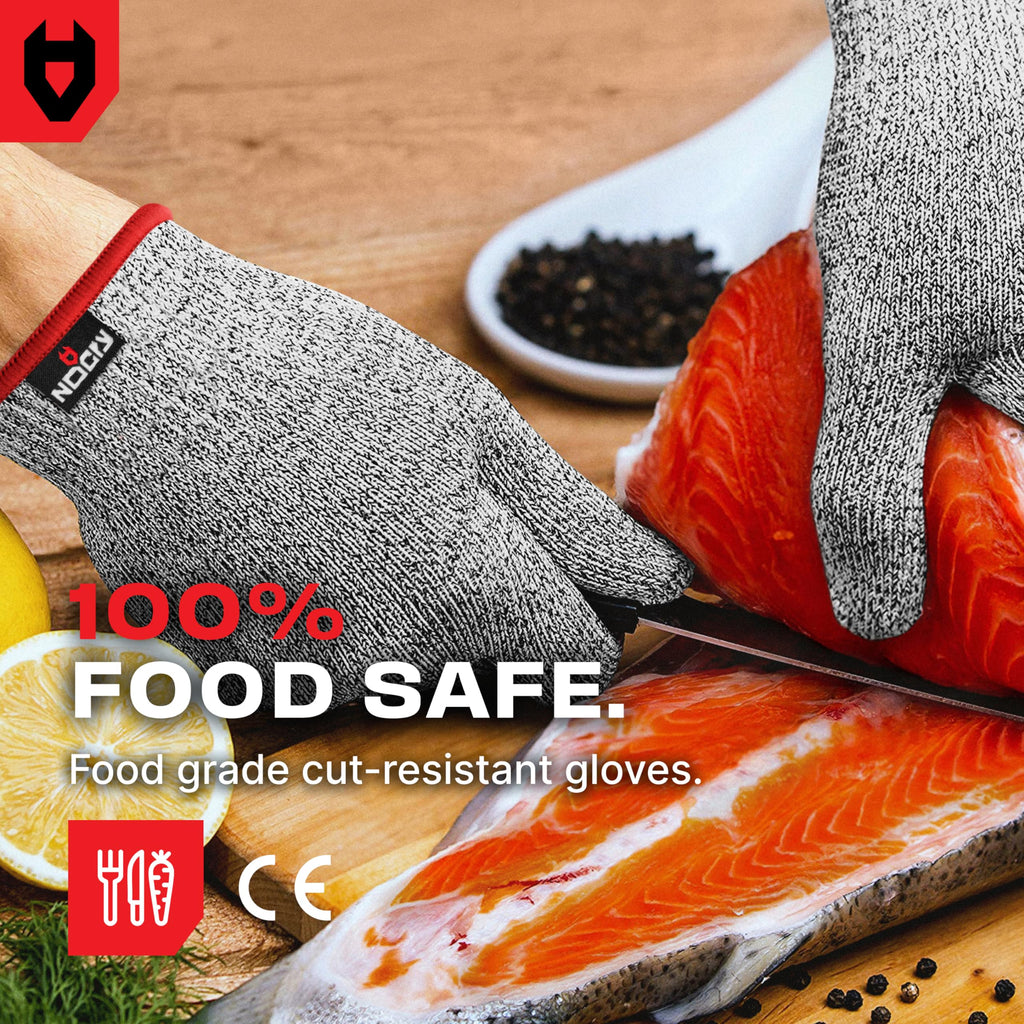 NoCry Premium Cut Resistant Gloves Food Grade — 100% Food Safe — Level 5 Meat Cutting Glove for Chefs & Butchers — Perfect Mandoline Glove or Oyster Shucking Gloves with Superior Comfort & Dexterity
