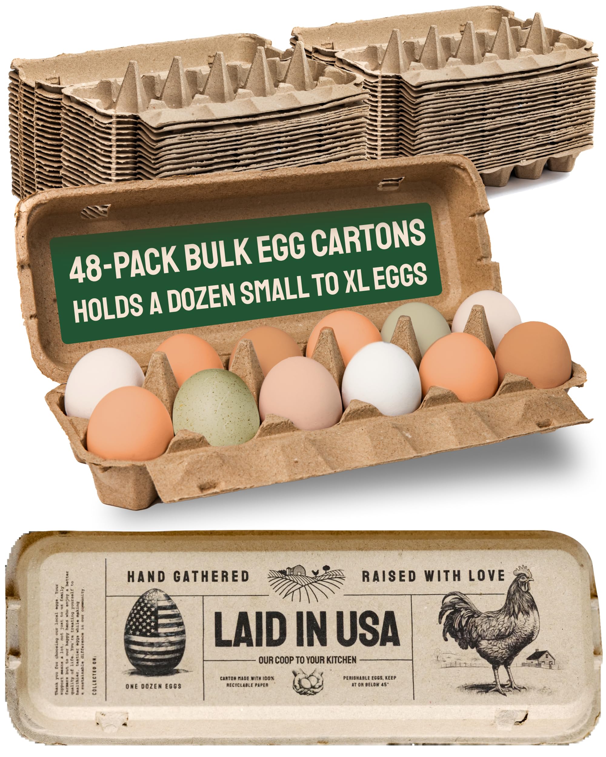 PTCOM Hatortempt Bulk Egg Cartons - 24-Pack, Reusable 12-Count Basket - Recycled Paper Pulp Protection & Ventilation - Fits Small to XL Sizes - Dozen Egg Carton Basket